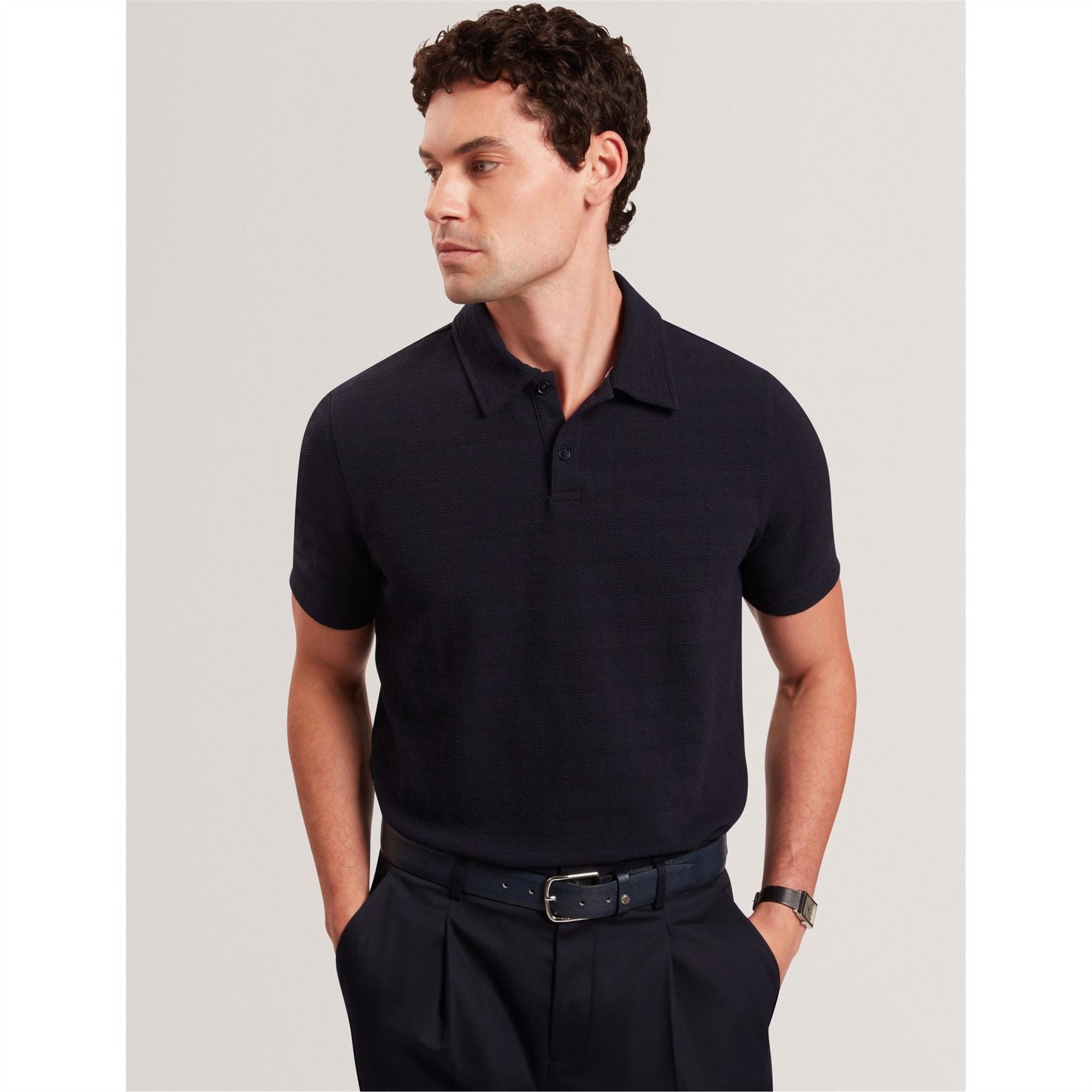 Ted Baker Textured Collared Neck Short Sleeve Polo Shirt