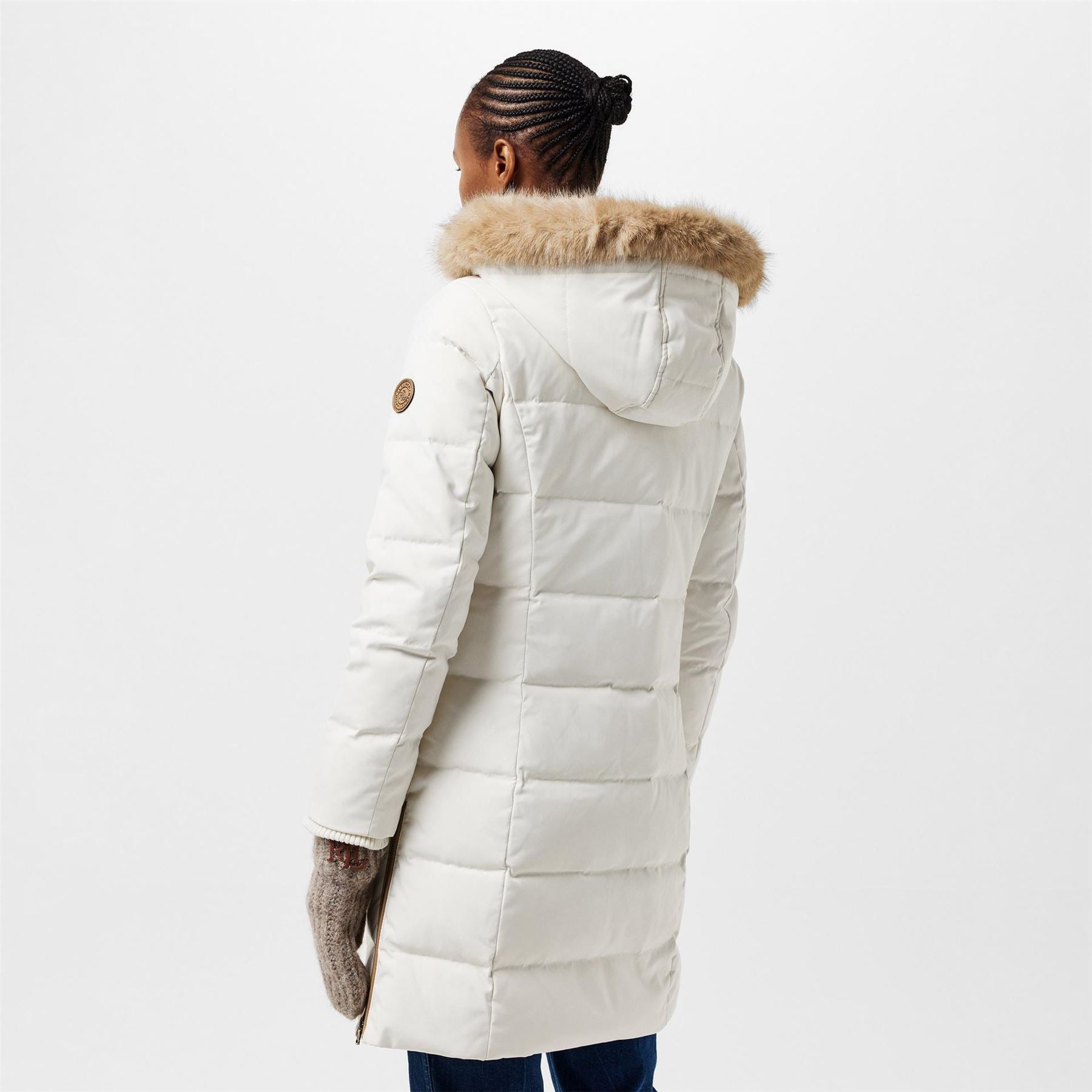 Lauren by Ralph Lauren Real Leather Fur Hood Medium Puffer Jacket