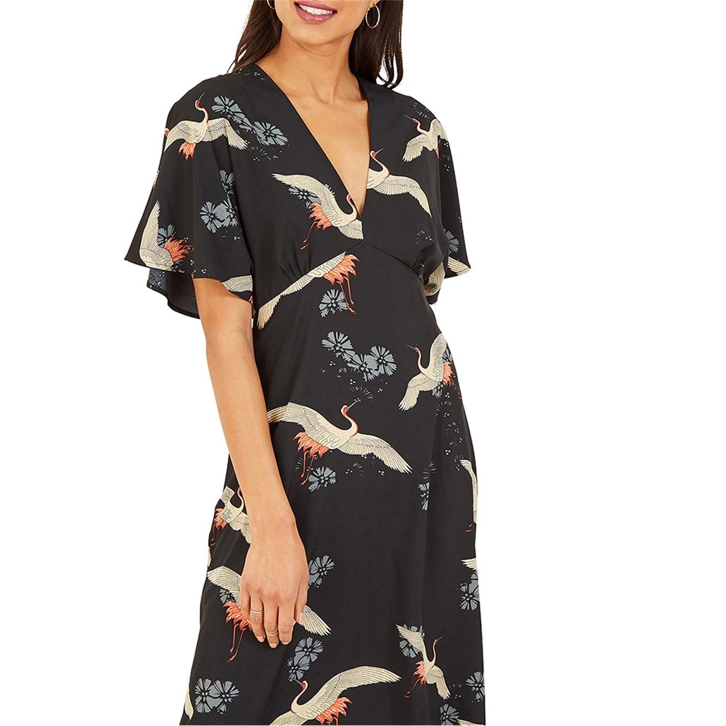 Yumi Crane Print Kimono Midi Dress