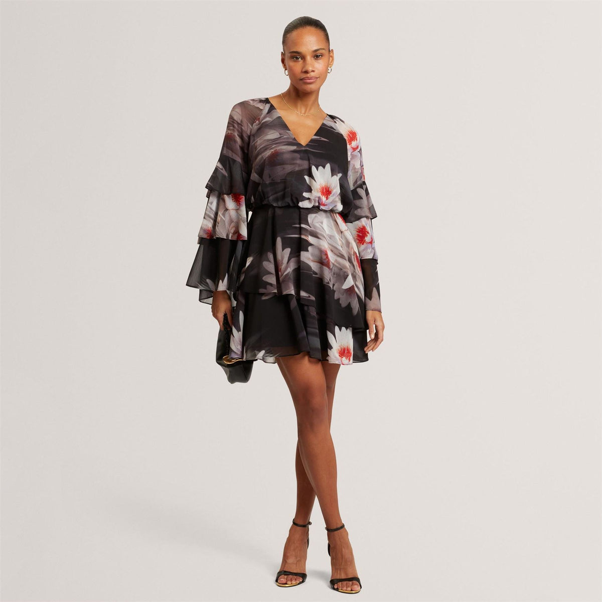 Ted Baker Baker Lily Print Frilled Long Sleeve Mini Dress