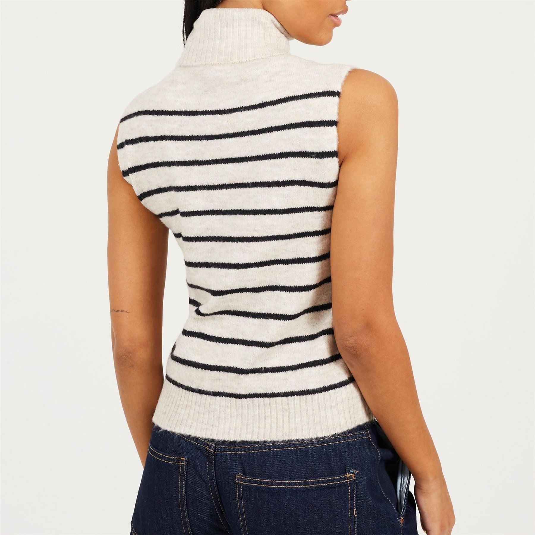 Brave Soul Womens Roll Neck Knitted Tank With Stripe