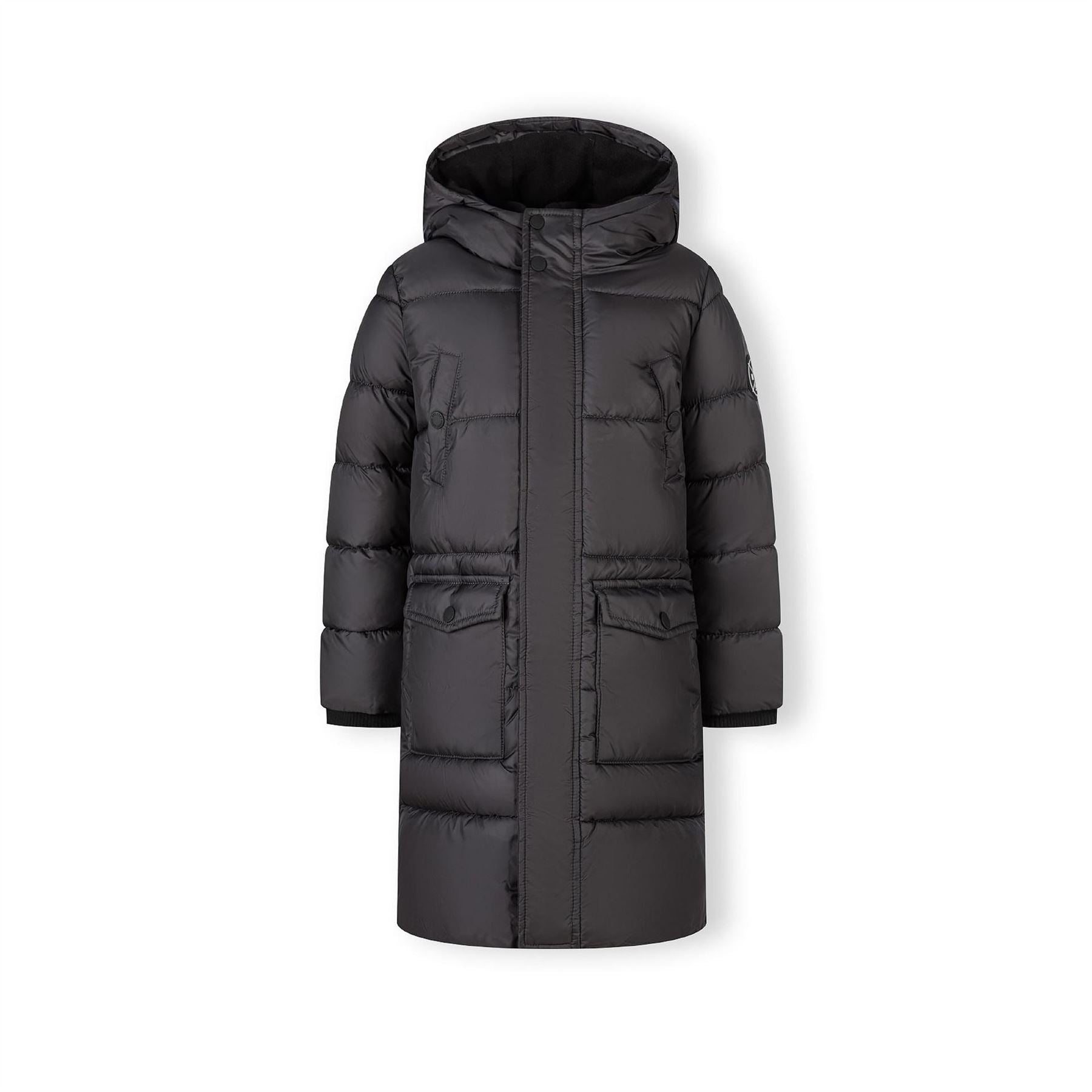 Minoti Boys Long Padded Coat With Hood And Snap Details Grey