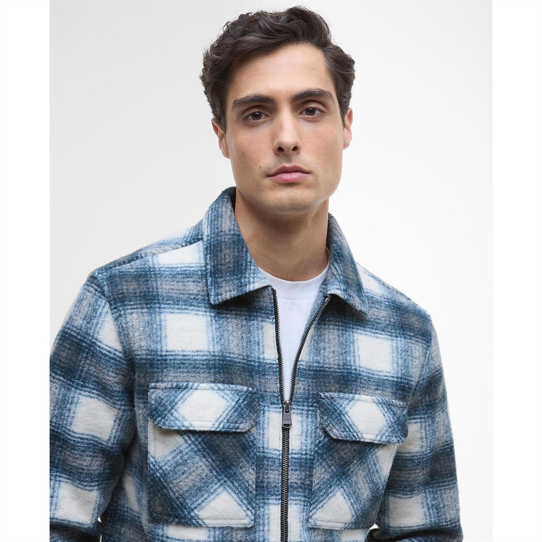 Barbour International Clayton Fleece Check Full Zip Long Sleeve Overshirt