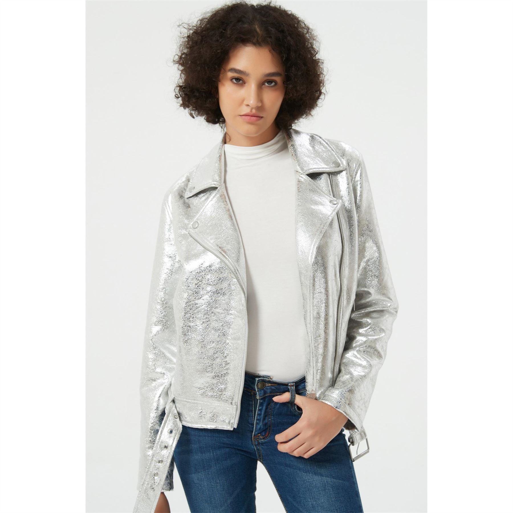Be You Metallic Biker Leather Jacket