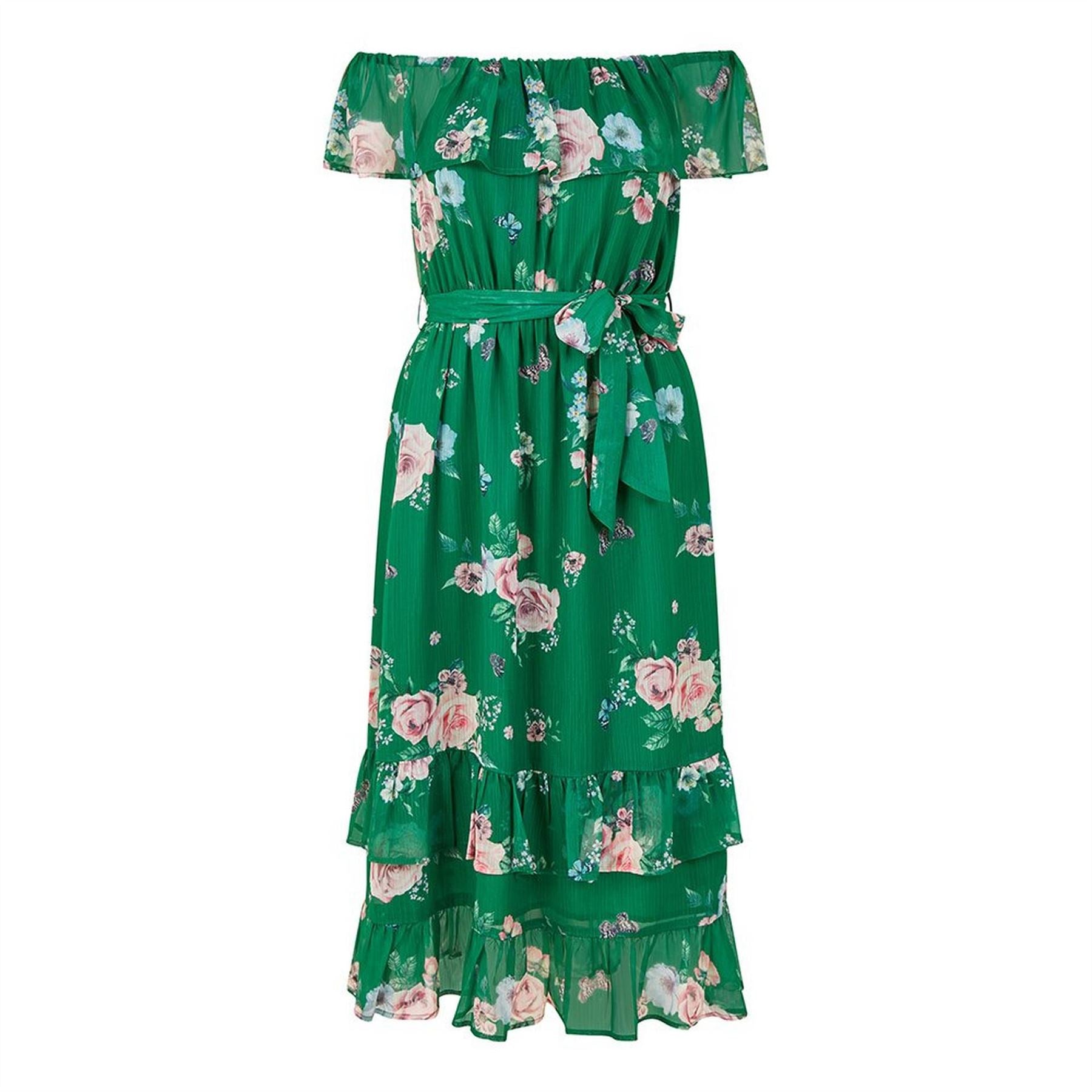 Yumi Floral Off-The-Shoulder Midi A-Line Dress