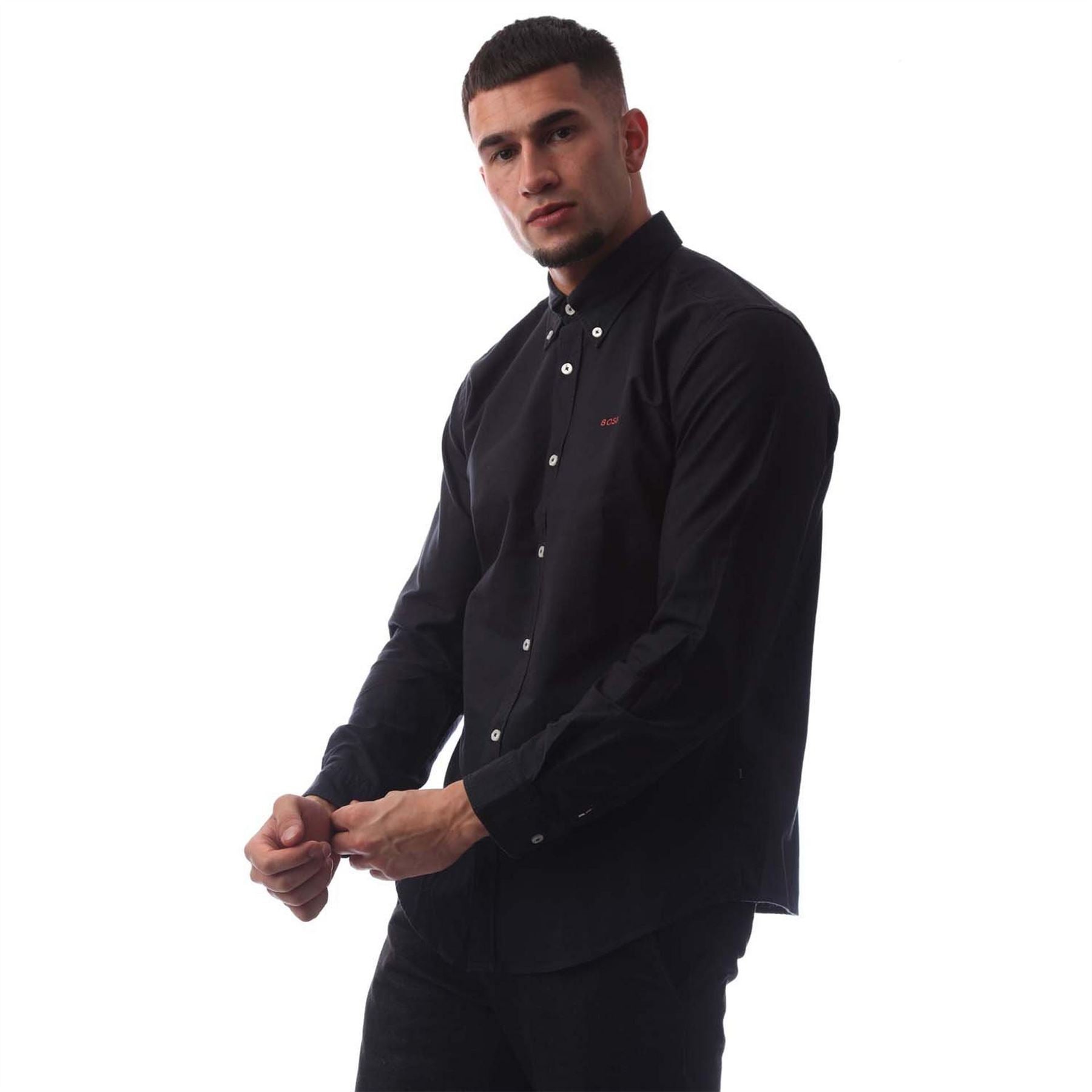 Boss Embroidered Collared Neck Button Down Long Sleeve Shirt