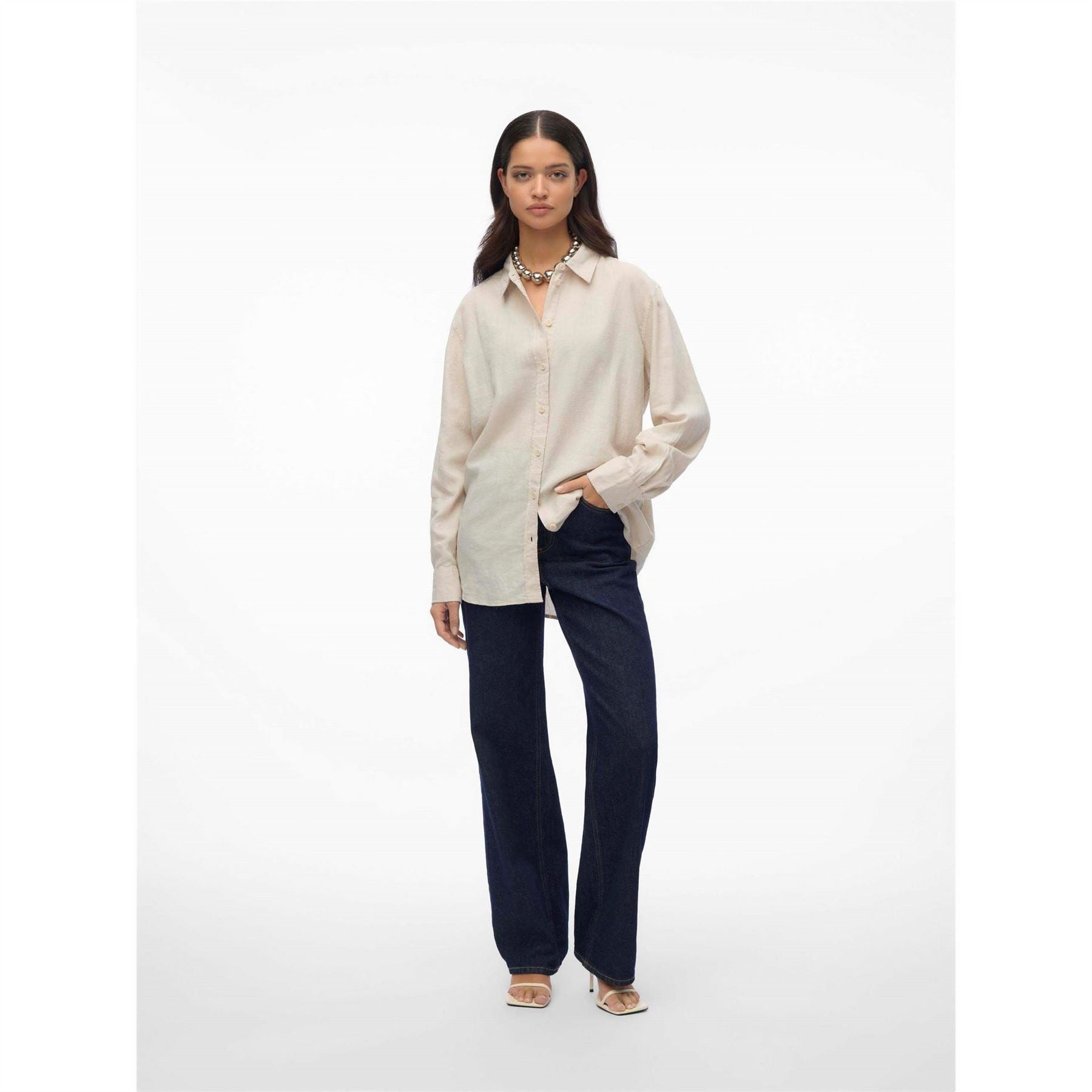 Vero Moda Button Placket Collared Neck Long Sleeve Shirt