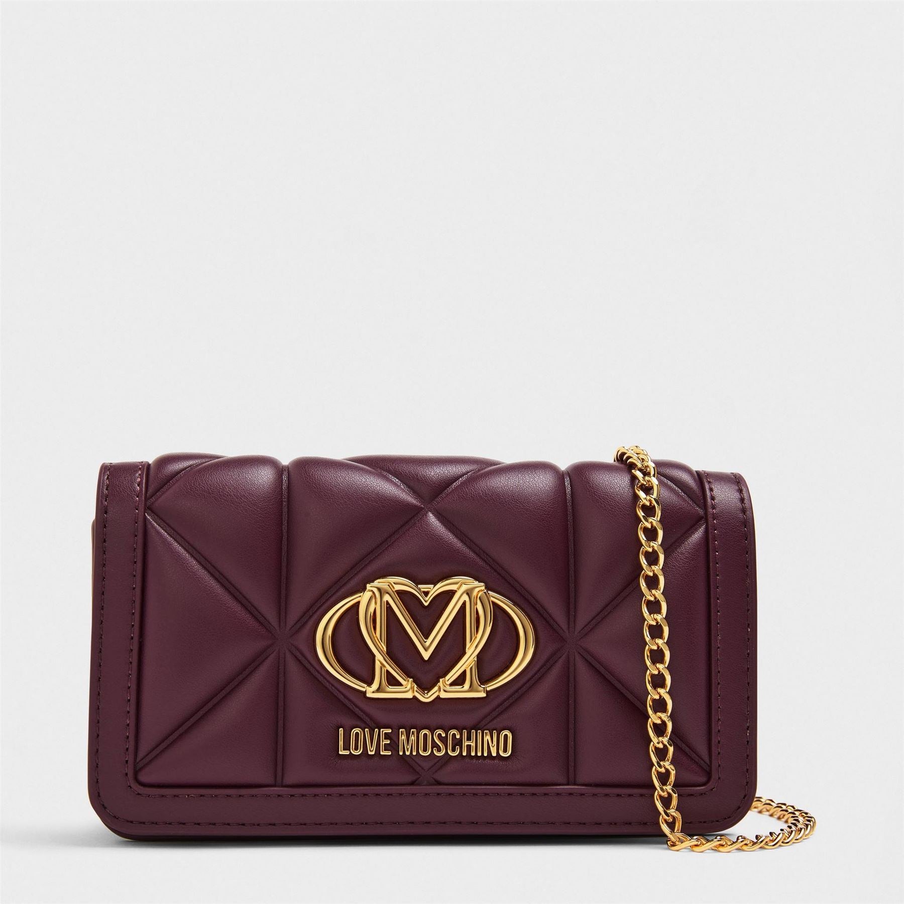 Love Moschino Geometric Patterned Quilt Wallet on Chain Clutch