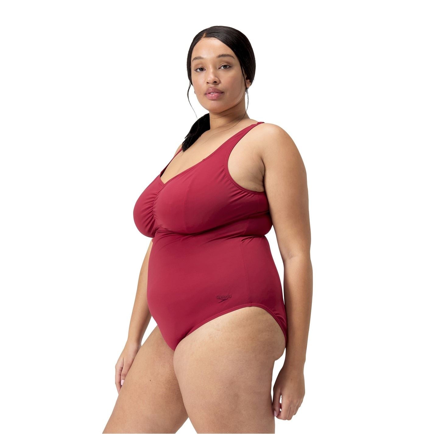 Speedo V-Neck Cinched One Piece Swimsuit