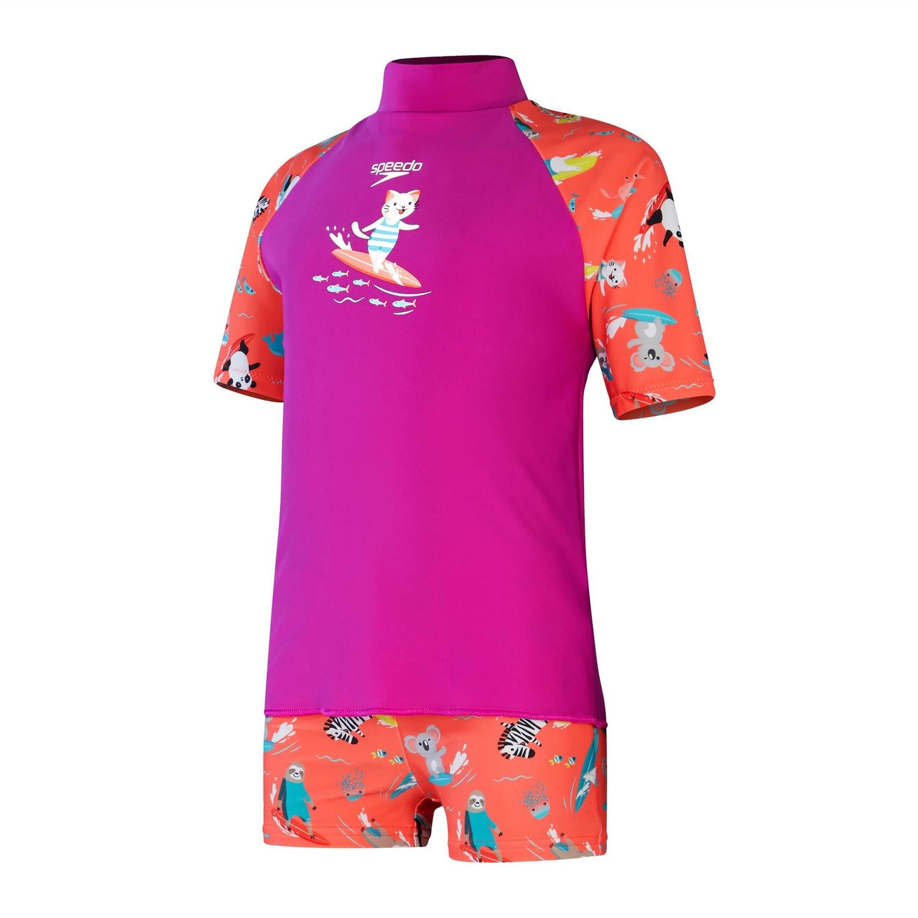 Speedo Cat Graphic Mock Neck Regular Fit T-Shirt