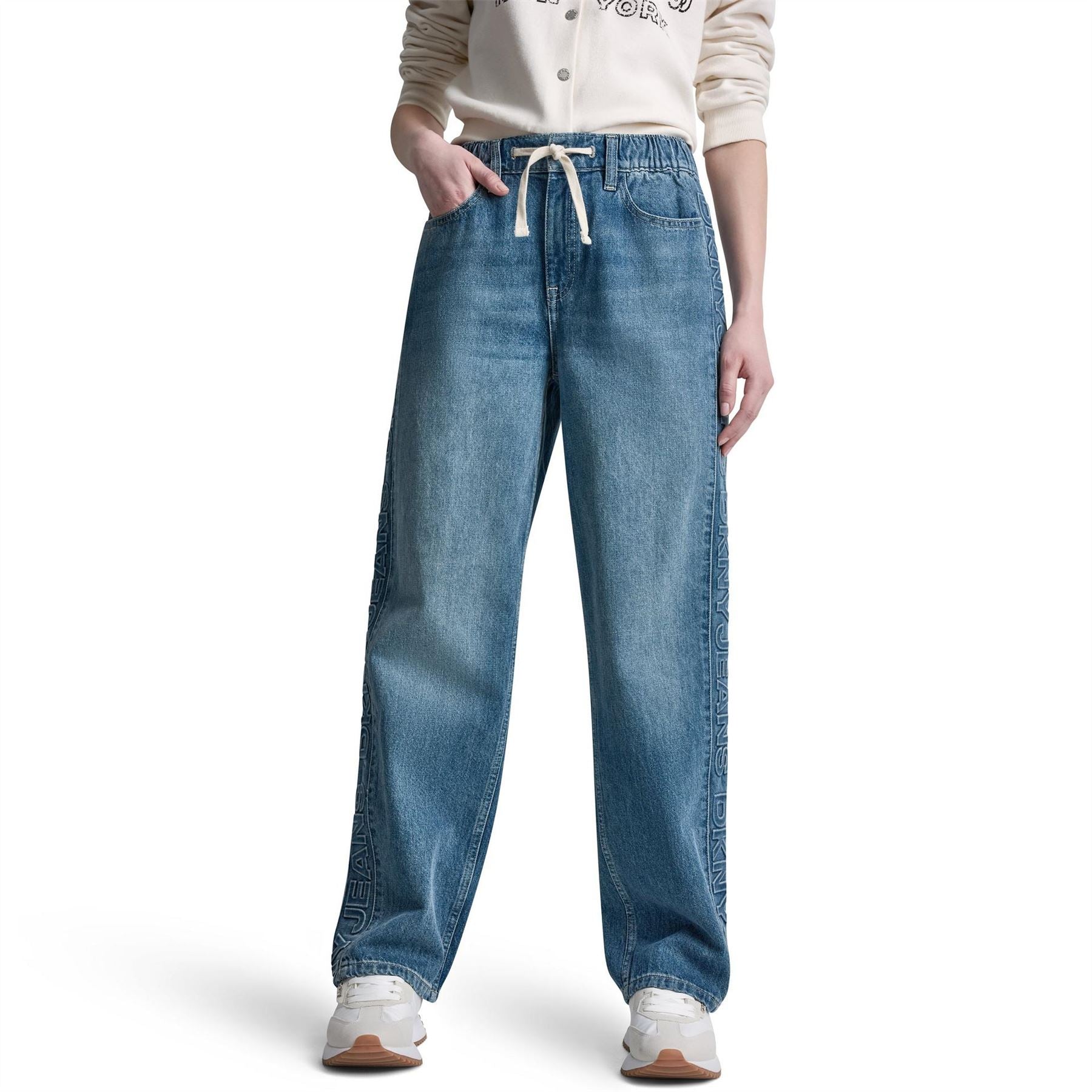 DKNY Mid Rise Flowy Relaxed Straight W  Drawcord Waistband