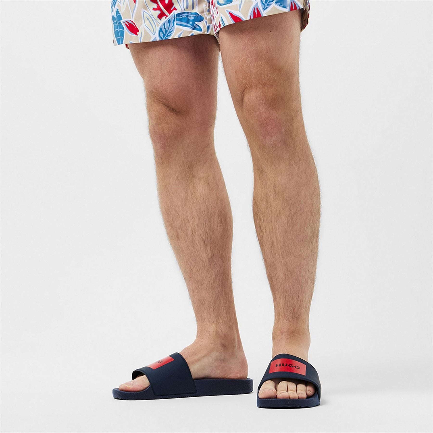 Hugo Logo Print Open Toe Slides