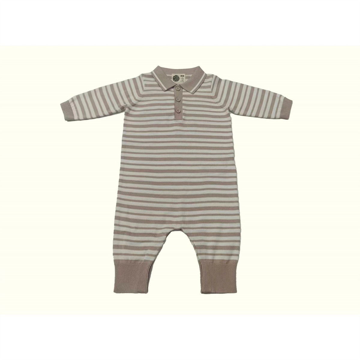 Pretty Green Infant Collared Neck Horizontal Stripe Long Sleeve Romper