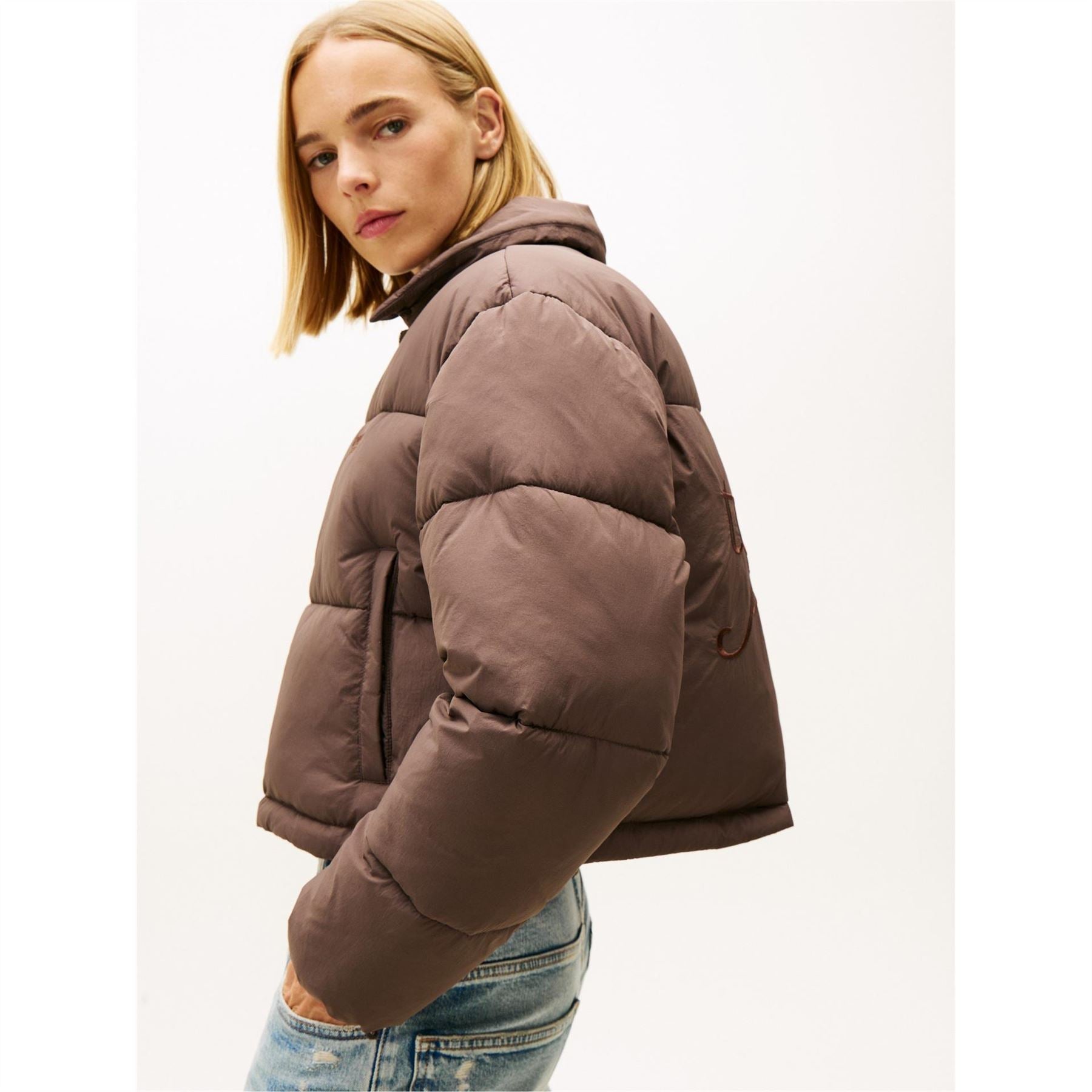 Tommy Jeans Solid Patterned Puffer Jacket with Side Pocket