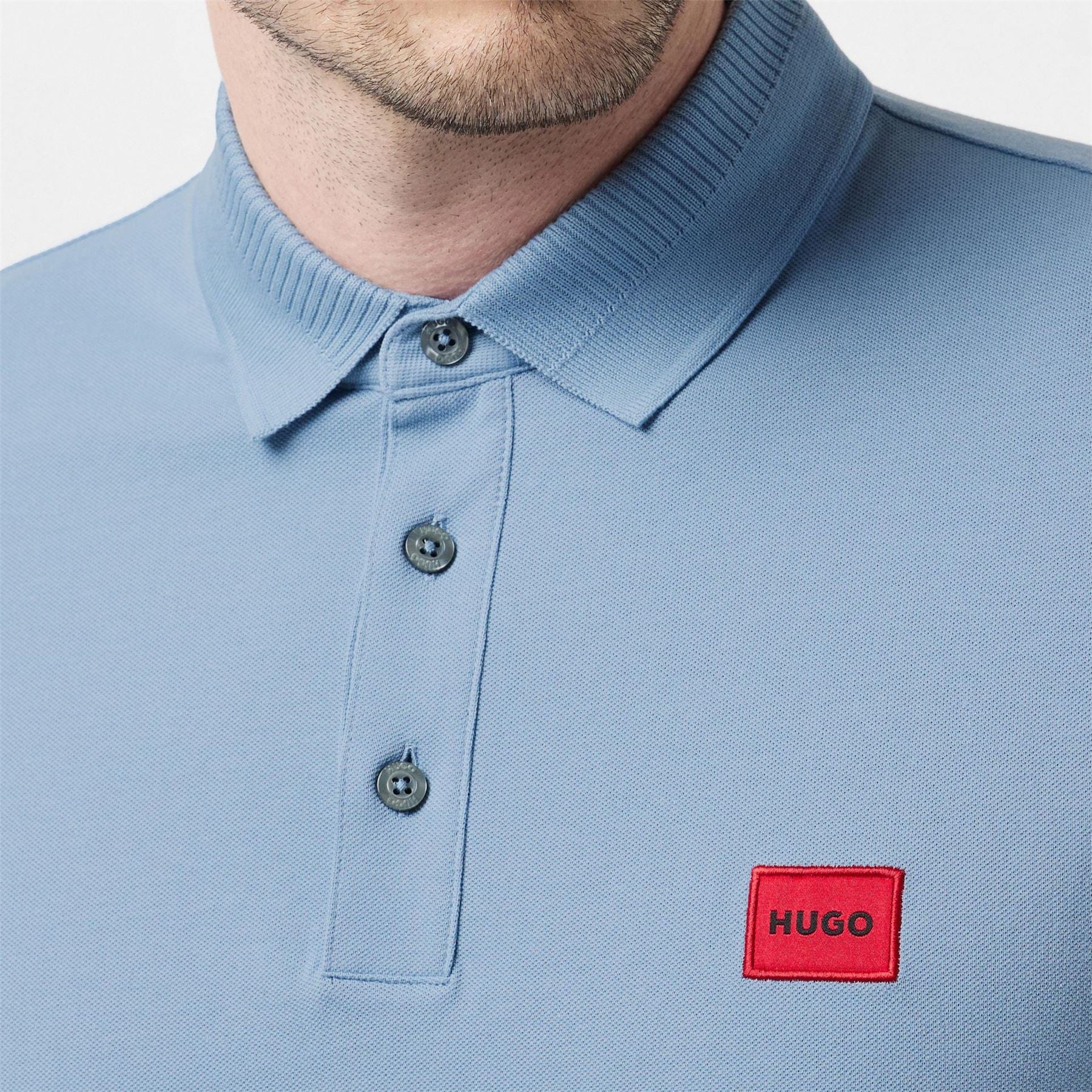 Hugo HUGO Deruso Short Sleeve Polo Shirt with Logo Detail and Ribbed Collar   Premium Cotton