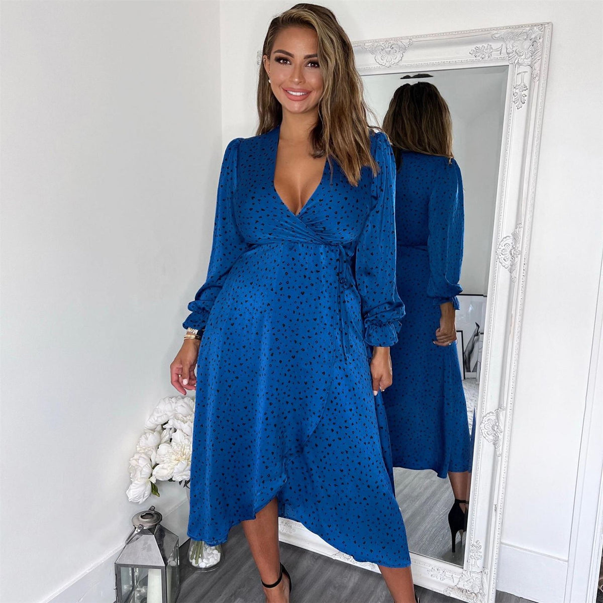 AX Paris And Black Printed Wrap Midi Dress