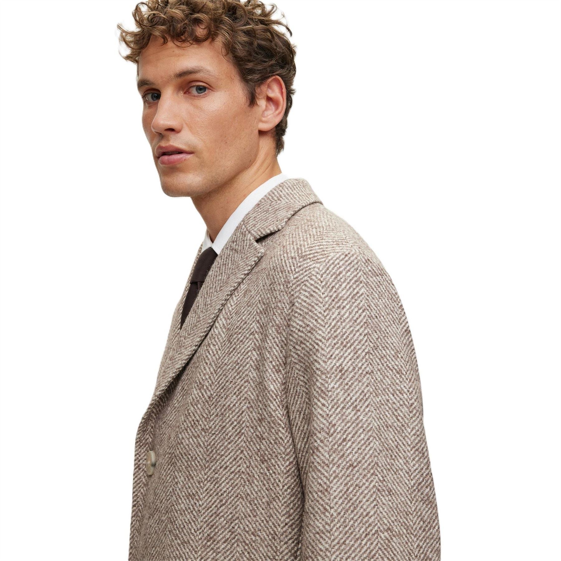 Boss Herringbone Patterned Over Coat