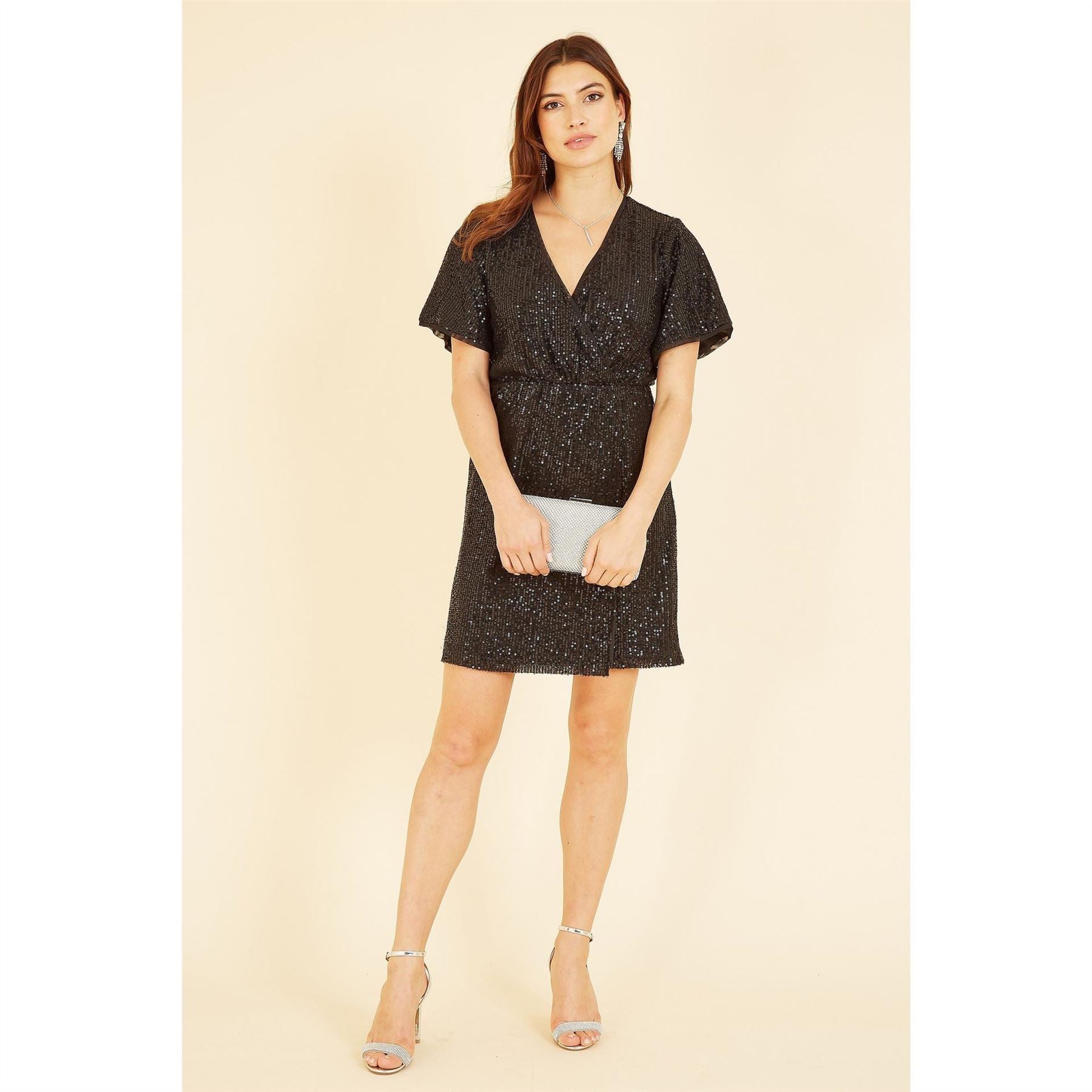 Mela London Sequin Kimono Sleeve Wrap Dress