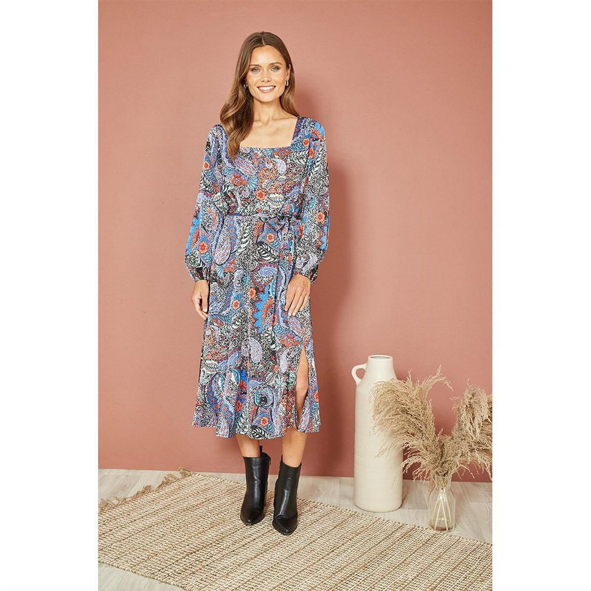 Mela London Paisley Print Long Sleeve Dress