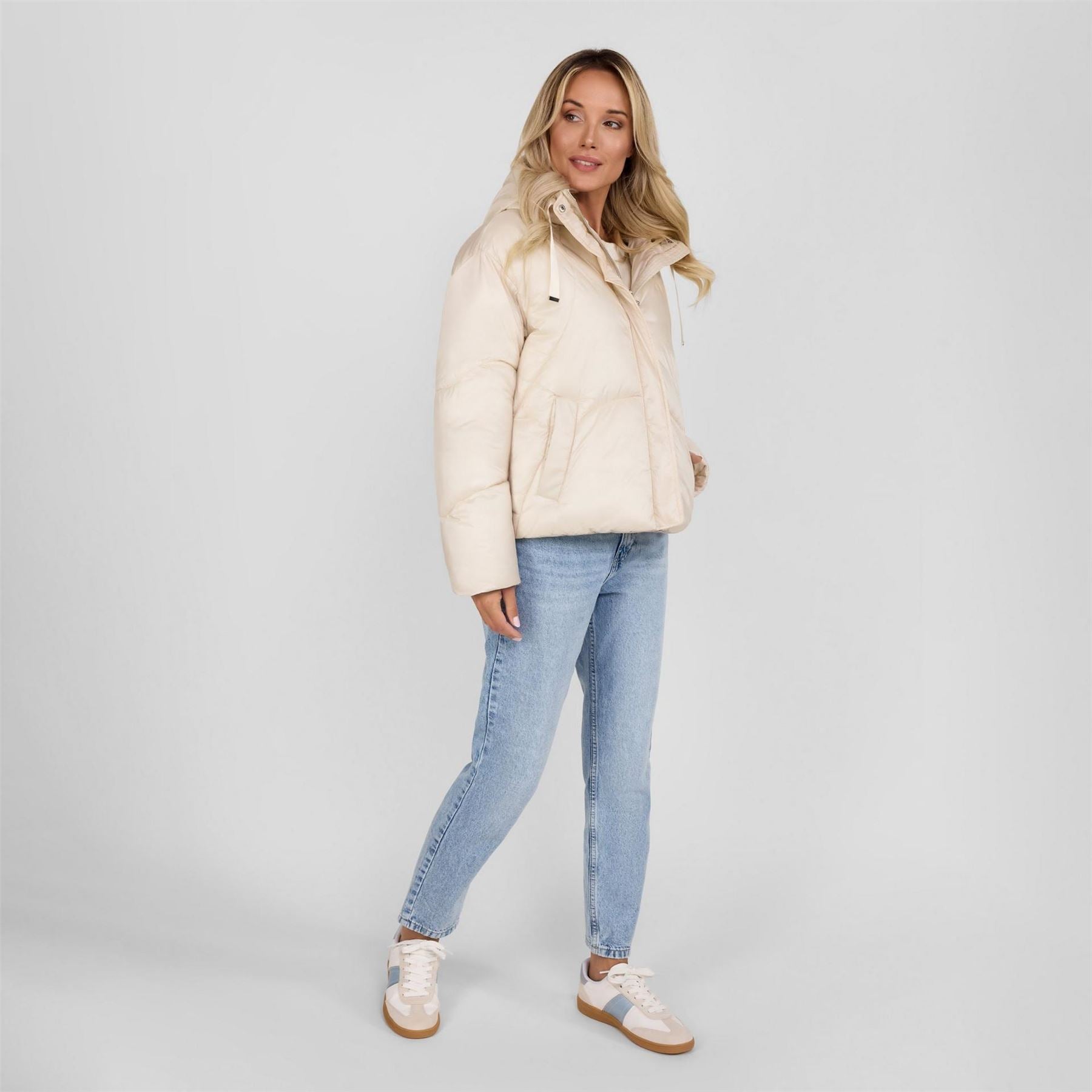 Minoti Short Padded Jacket With Hood Curved Stitching Grey