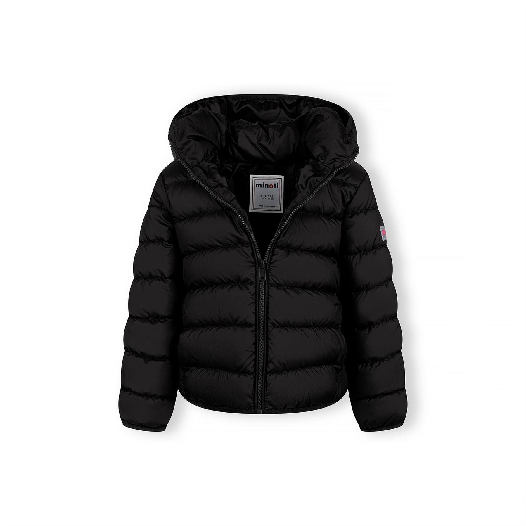 Minoti Girls Quilted Jacket Detachable Hood Zip Black