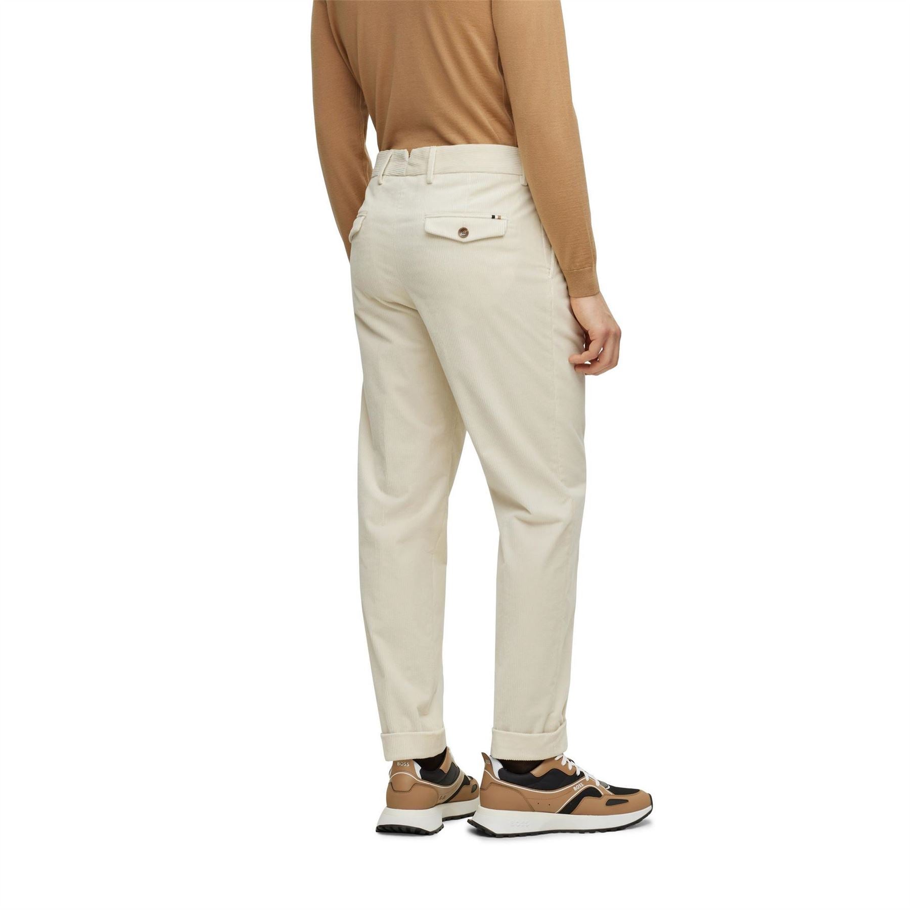 Boss Perin Solid Patterned Roll Up Cuff Trousers