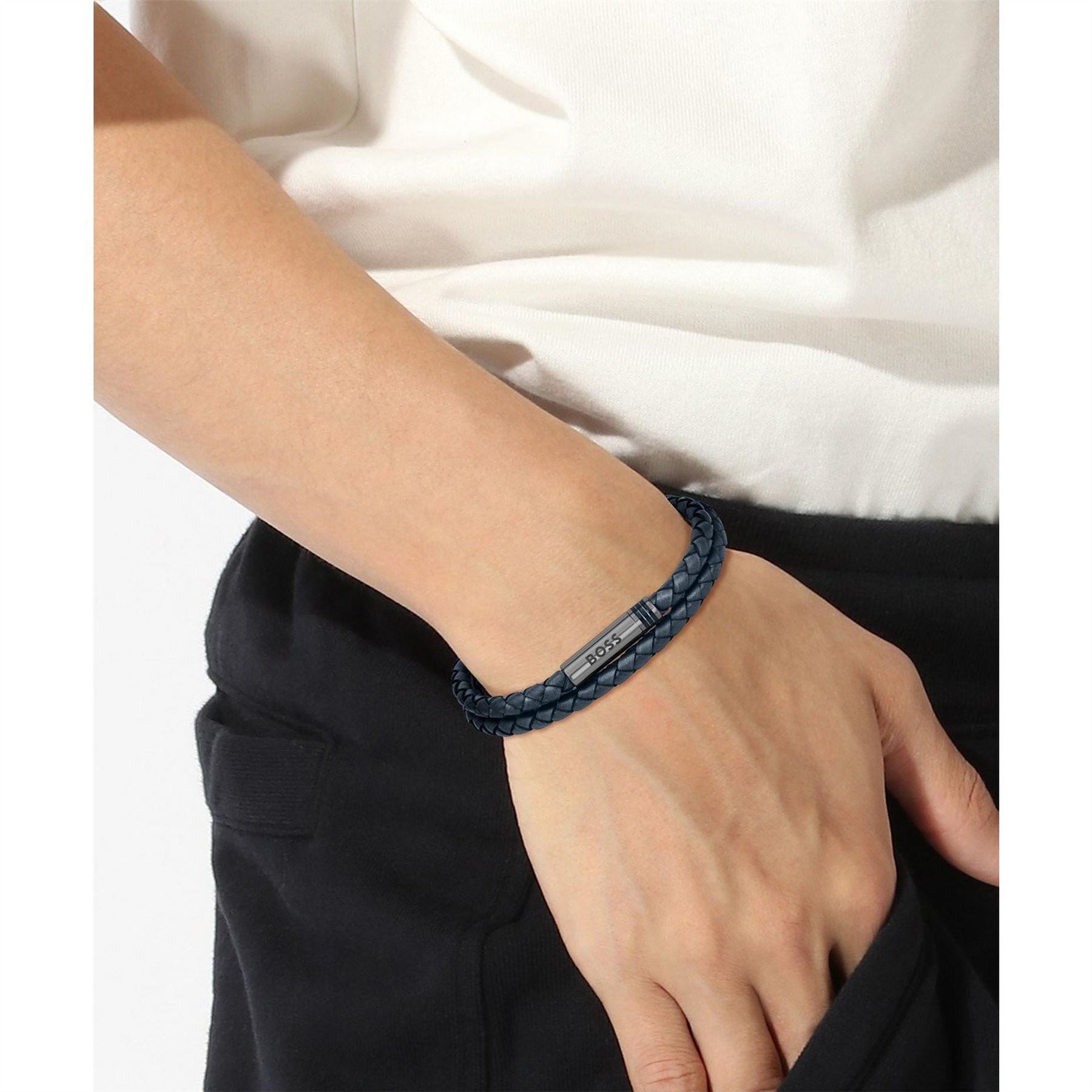 Boss Ares Double Wrap Leather Bracelet