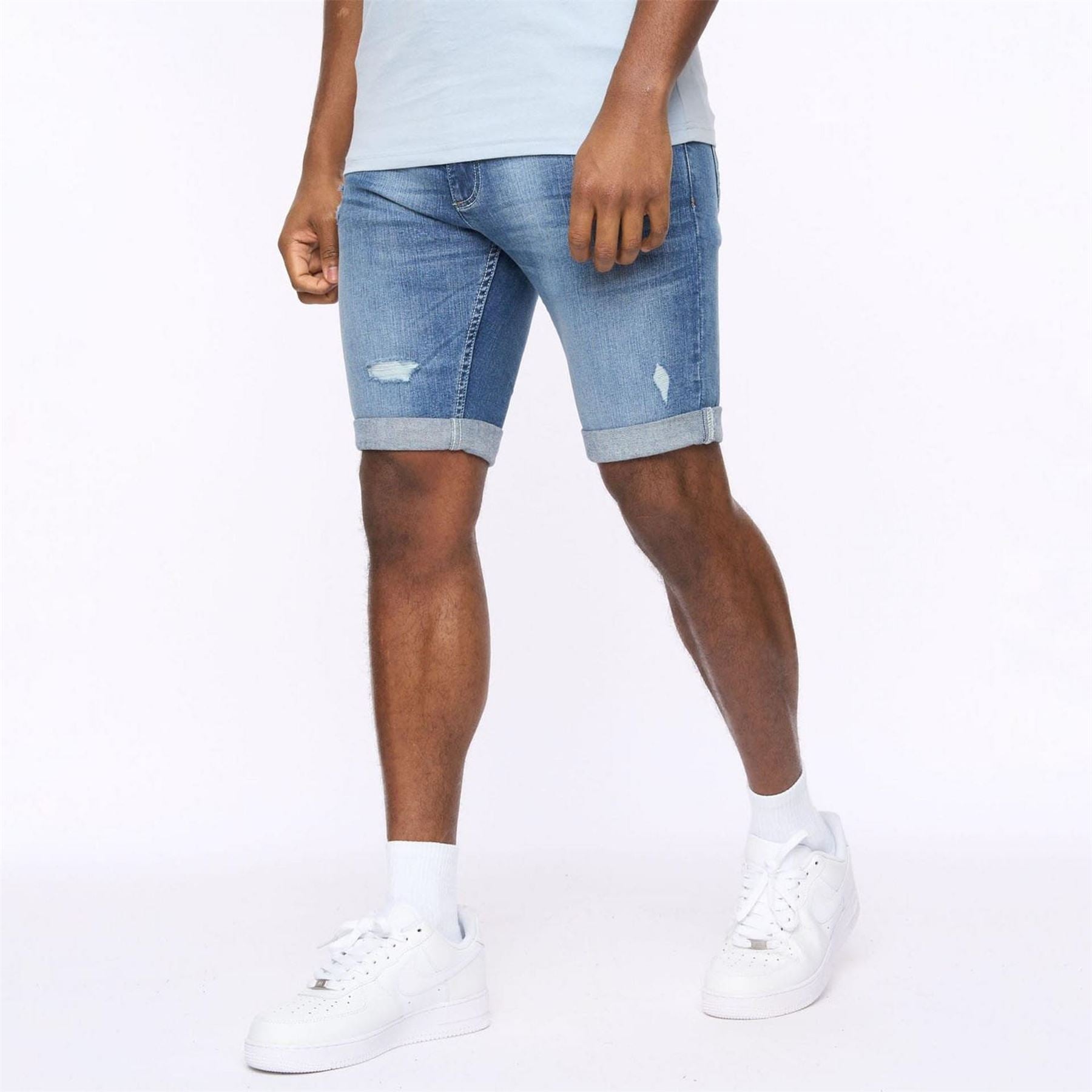 Crosshatch Scratch Detail Denim Shorts