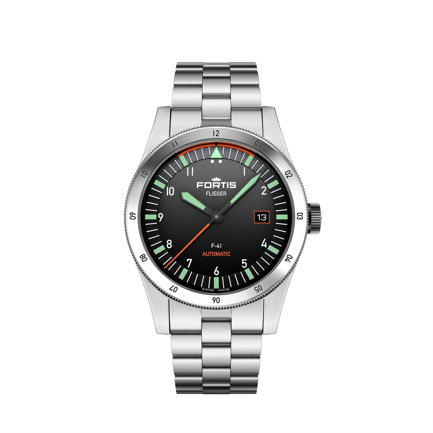 Fortis Flieger Stainless Steel Leather Strap Auto Analogue Watch