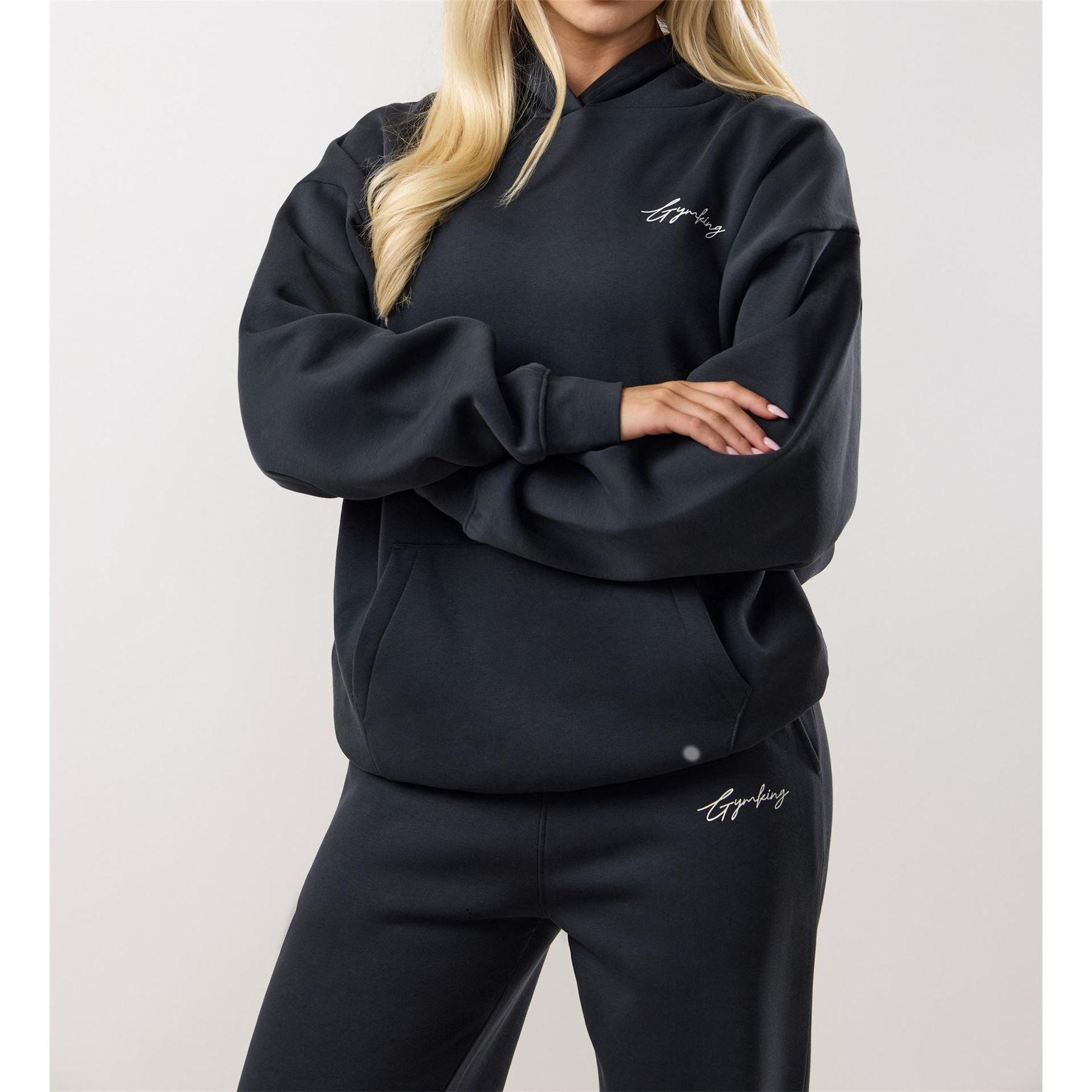 Gym King Text Graphic Hooded Neck Long Sleeve Oversized Sweatshirt