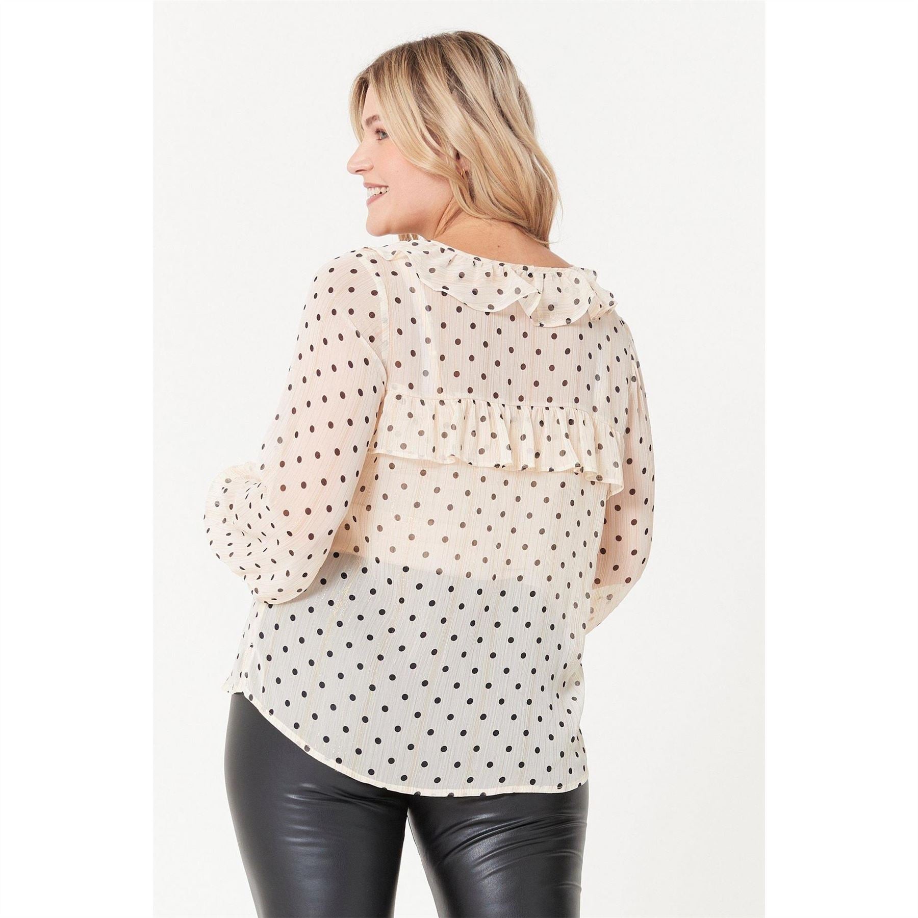 Be You Ruffle Neck Spot Blouse