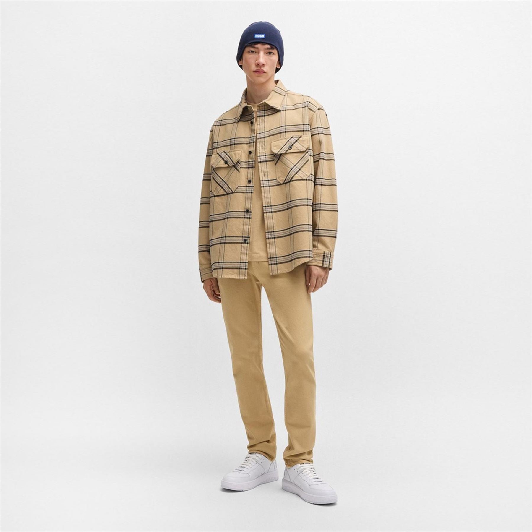 Hugo Oversized Check Cotton Long Sleeve Overshirt