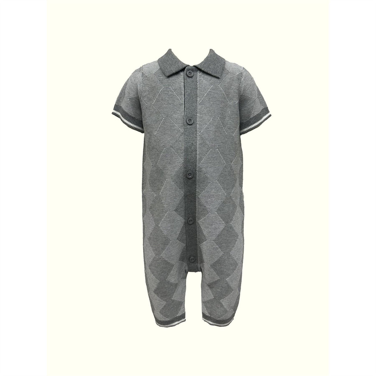 Pretty Green Collared Neck Argyle Patterned Short Sleeve Romper
