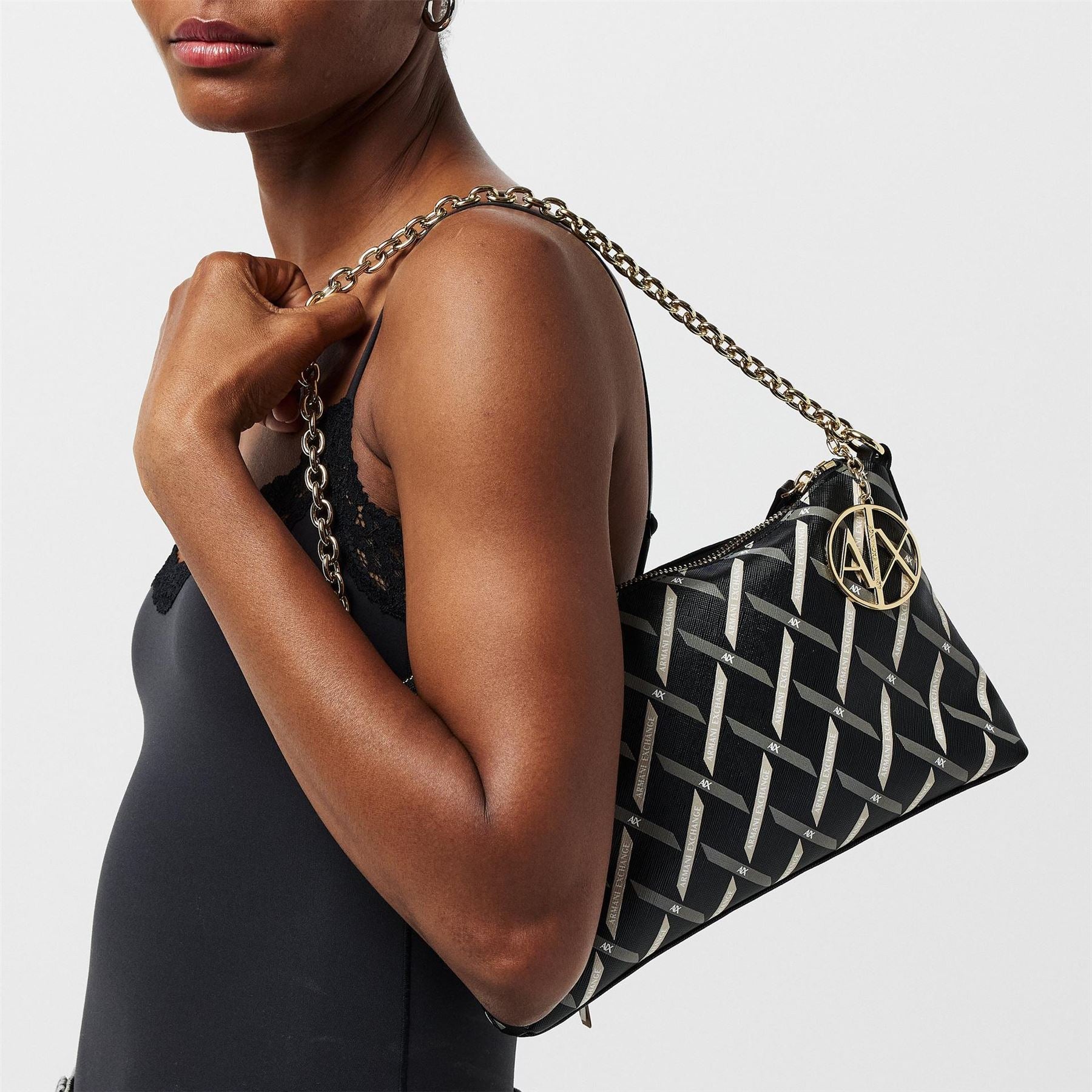 Armani Exchange Exchange Geometric Patterned Rectangle Pouch with Key Ring