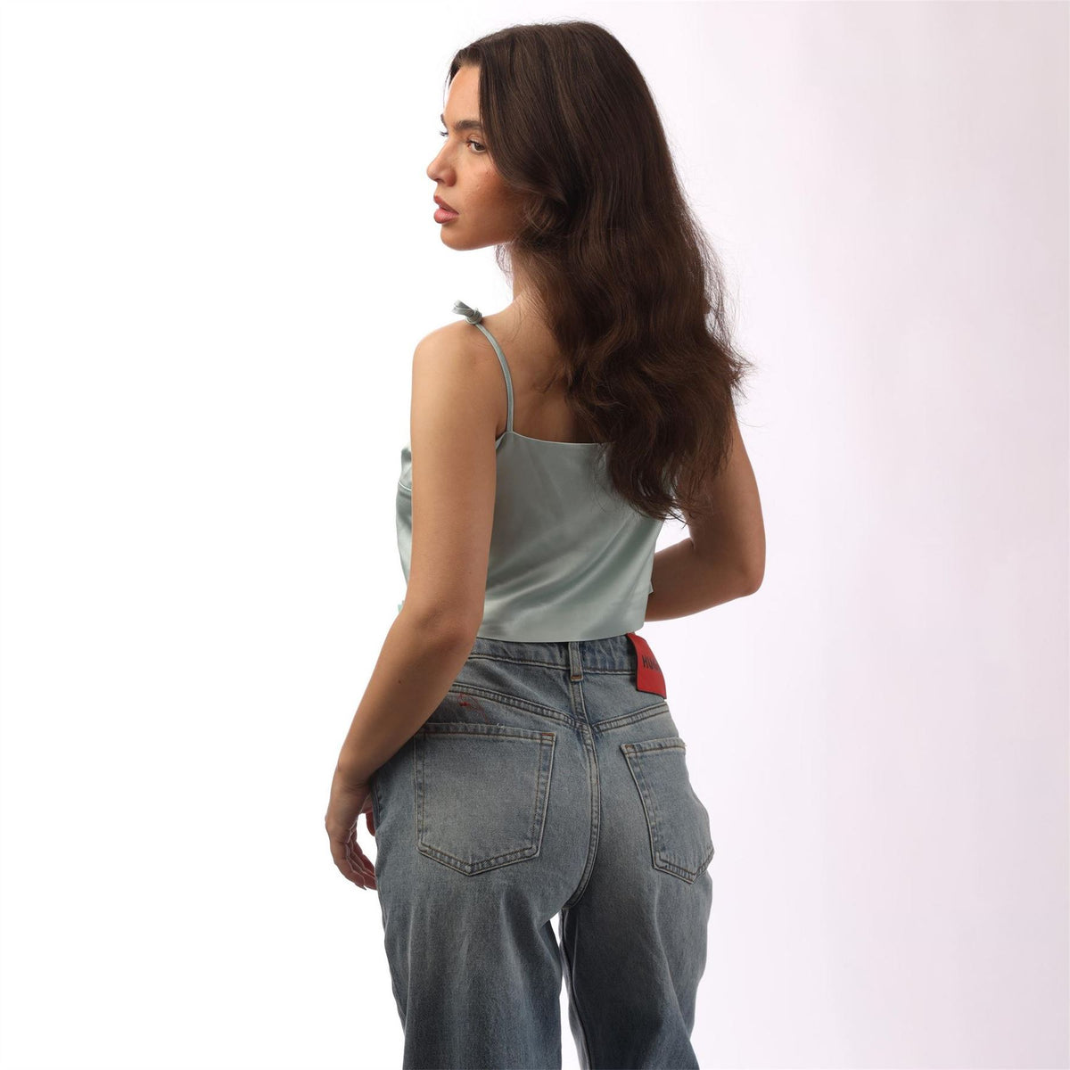 Off White Twisted Cropped Slim Fit Tank