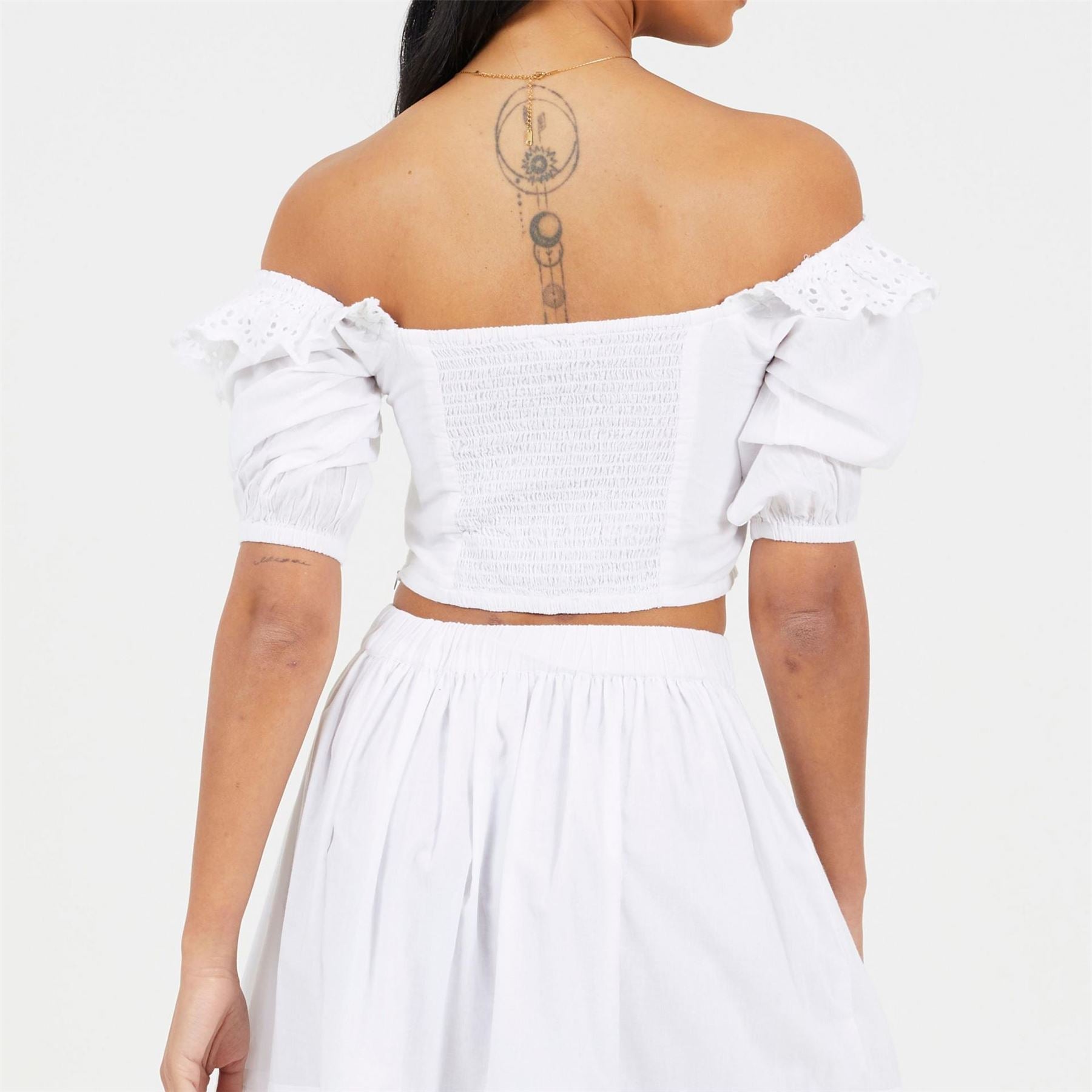 Brave Soul Womens Half Sleeve Cropped Top With Broderie Frill