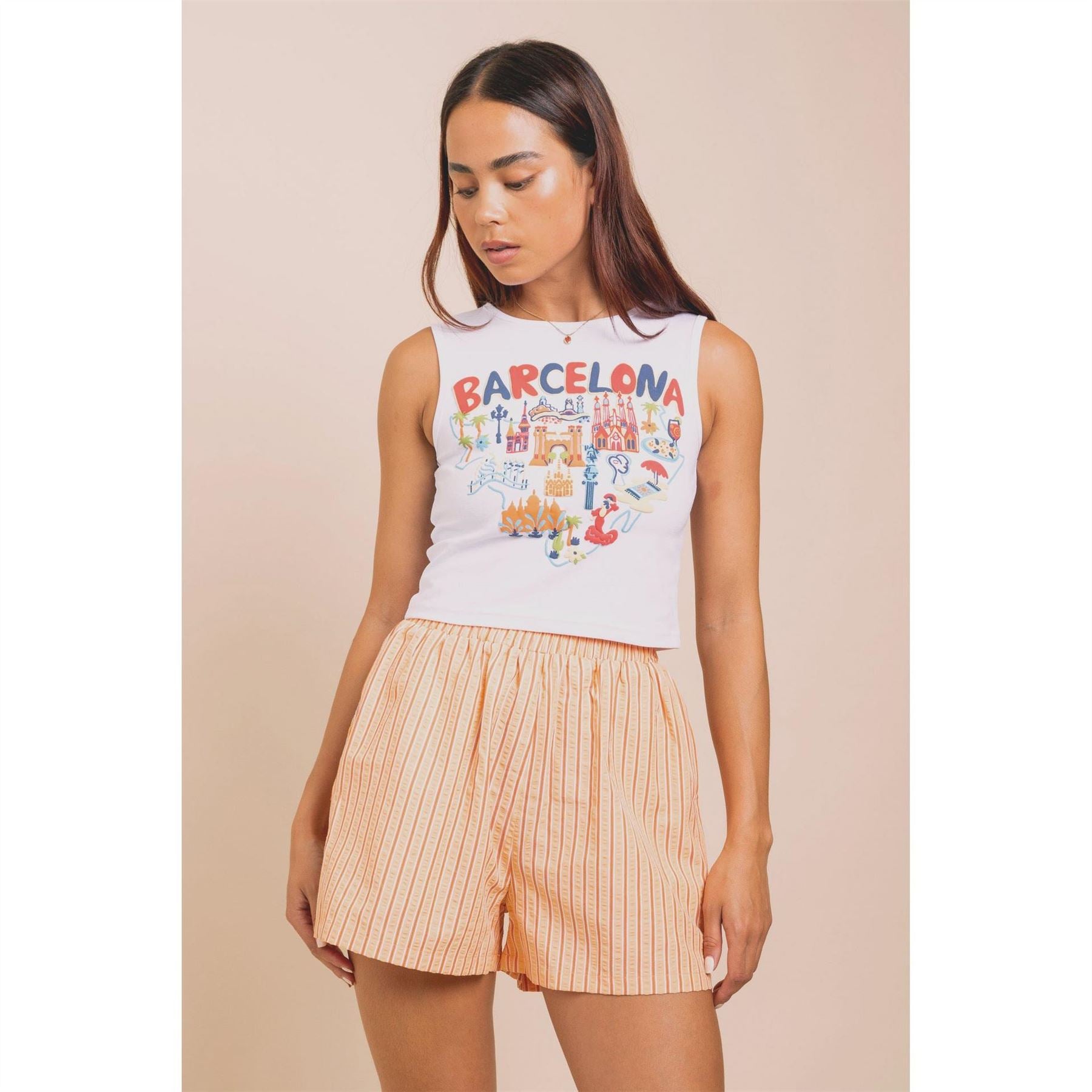 Daisy Street Barcelona Cropped Crew Neck Tank