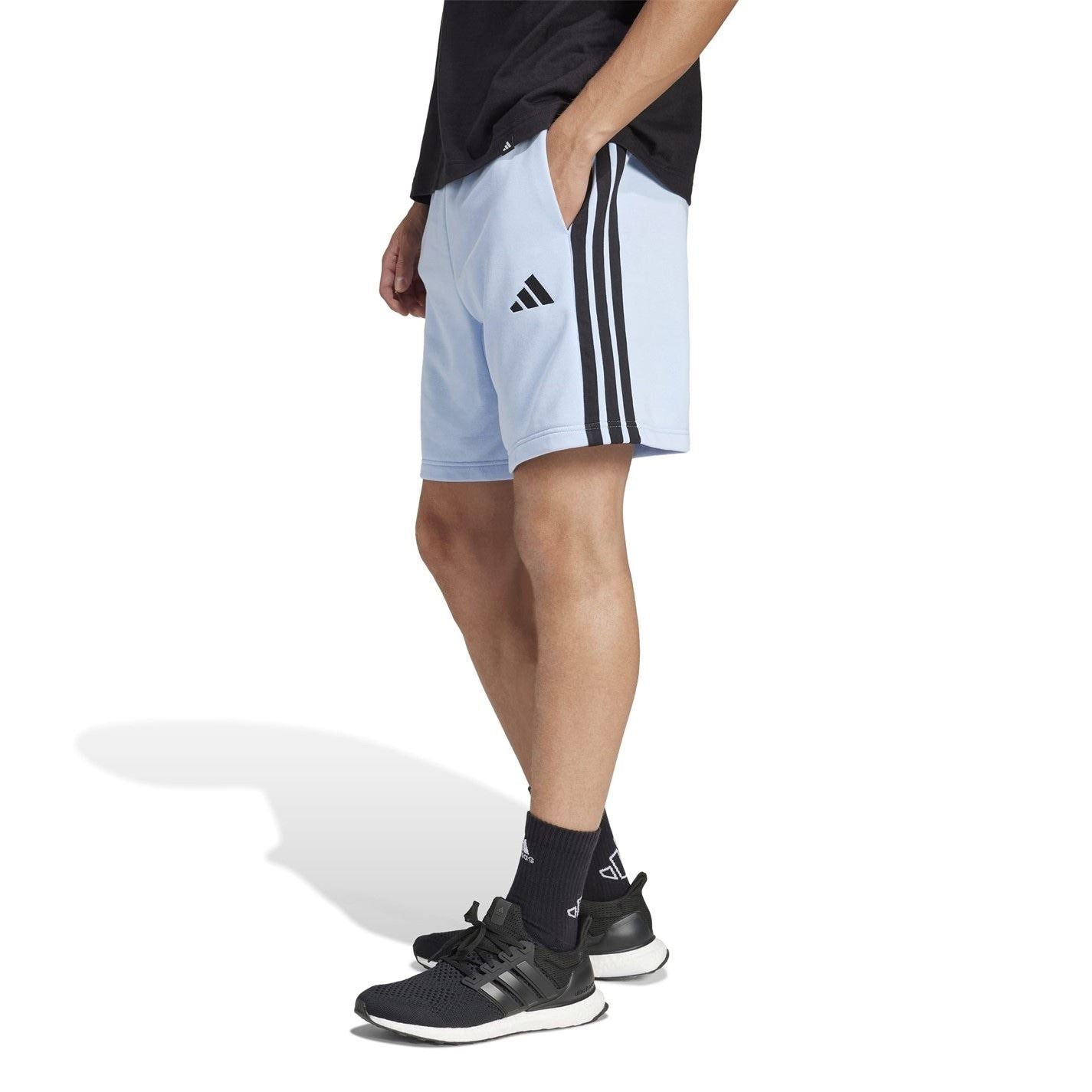 adidas Mens Essentials 3 Stripe Fleece Shorts