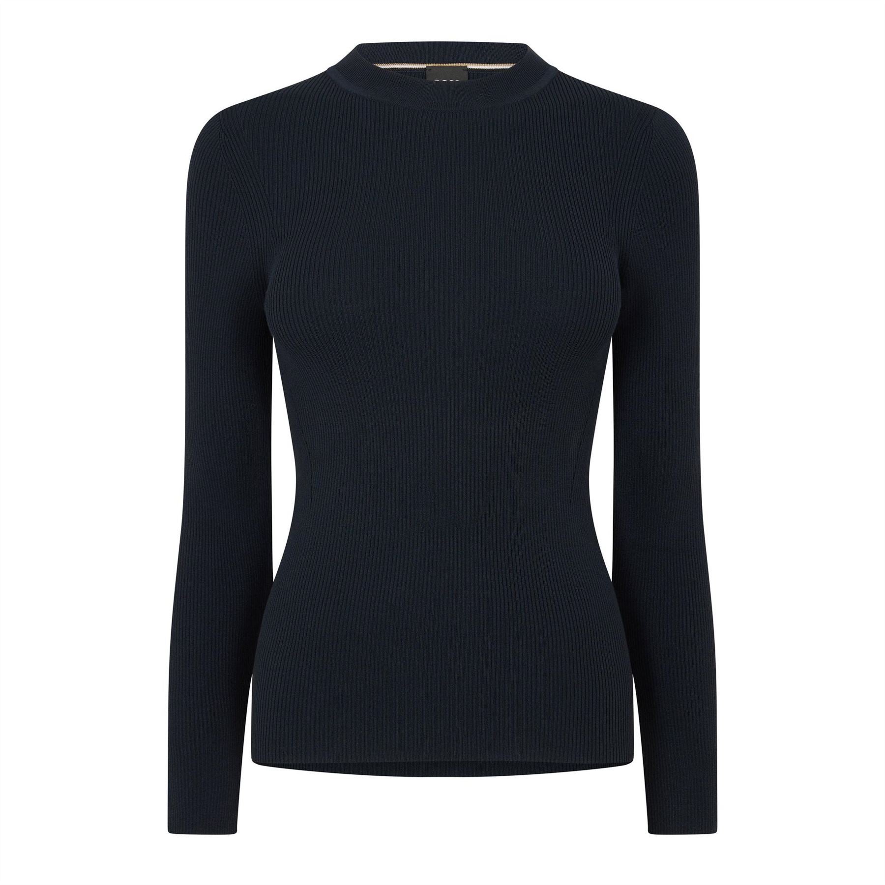 Boss Crew Neck Ribbed Collar Long Sleeve Sweater