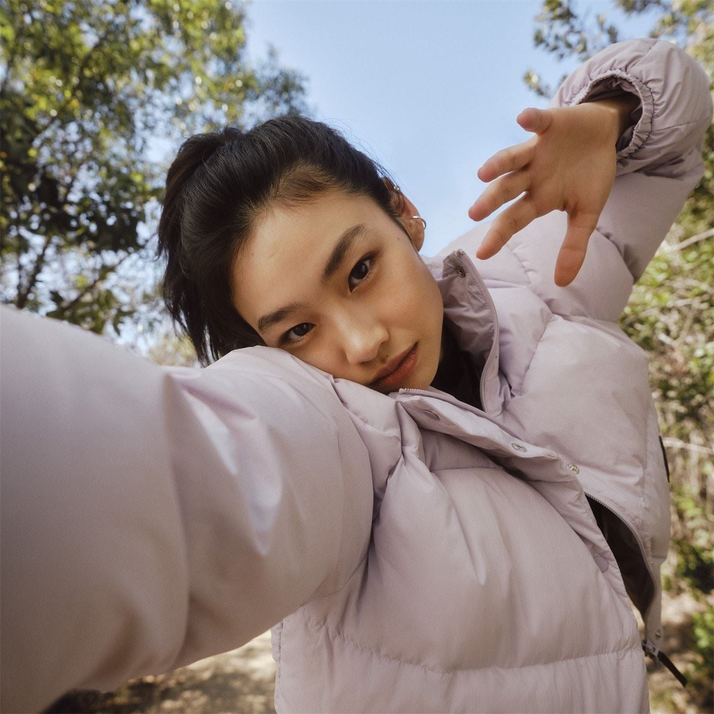 adidas Solid Patterned Snap Button Ribbed Cuff Puffer Jacket