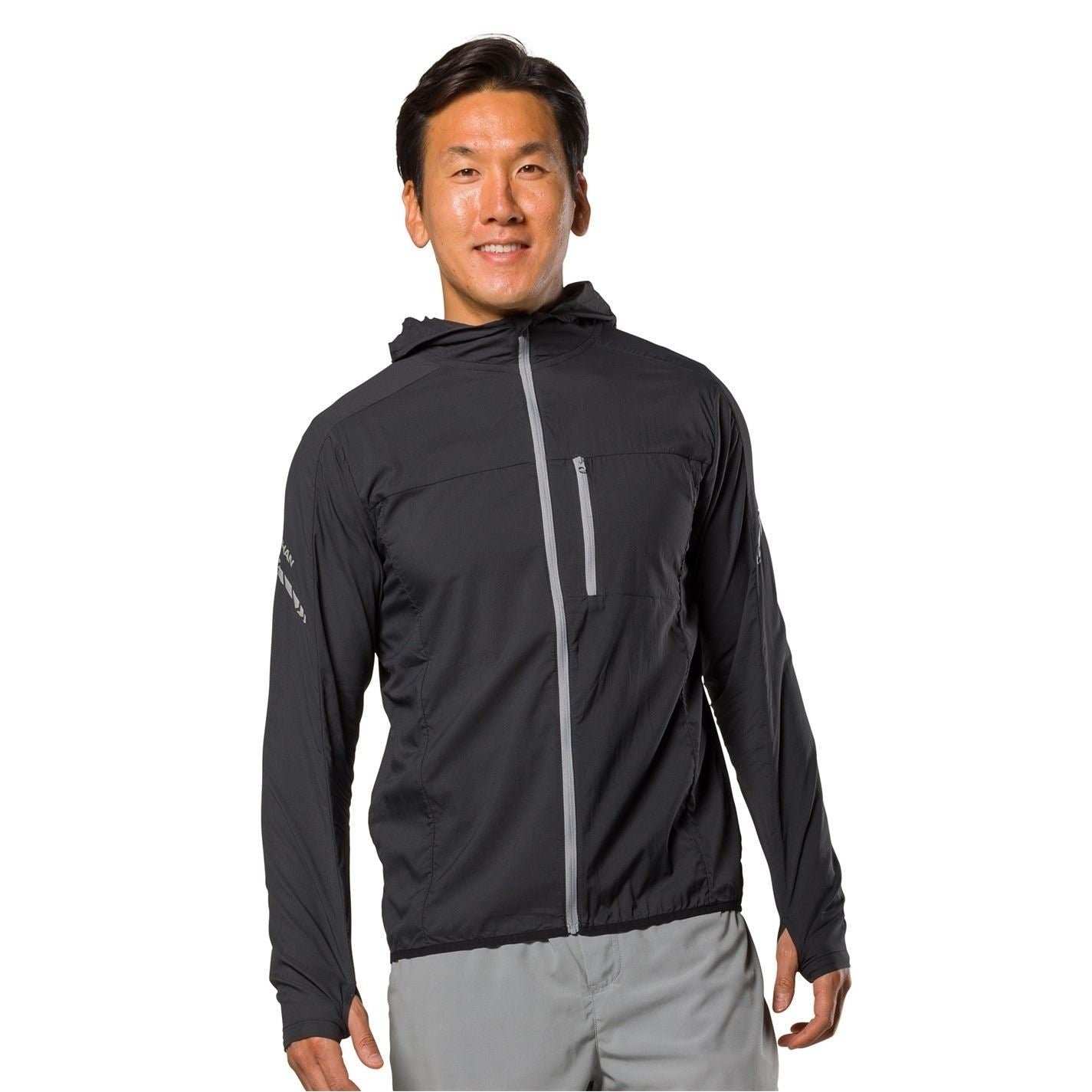 Nathan Stealth Solid Patterned Hooded Windbreaker with Zipped Pocket and Reflective Ribbon