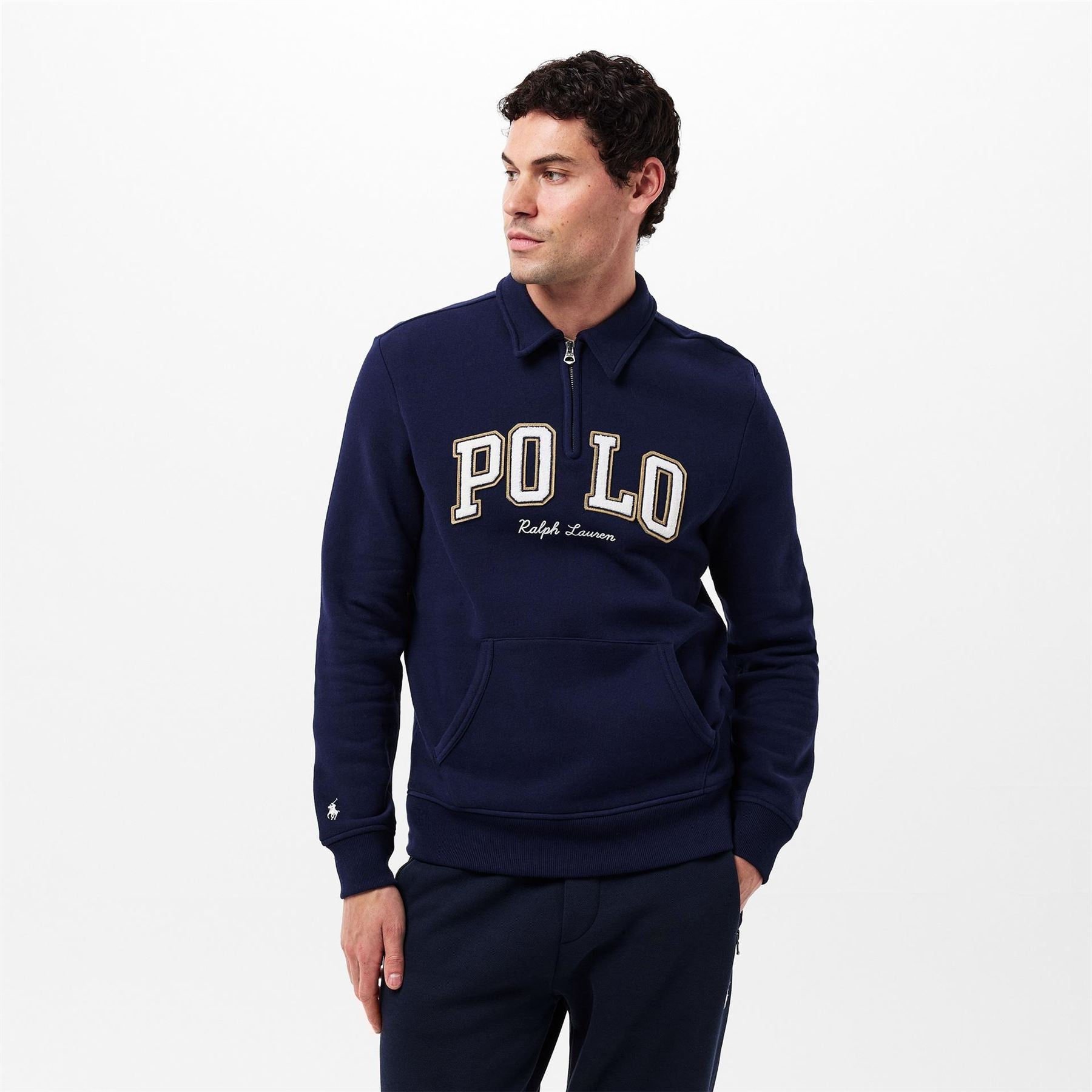 Polo Ralph Lauren Solid Patterned Quarter Zipper Ribbed Cuff Sweat Jacket
