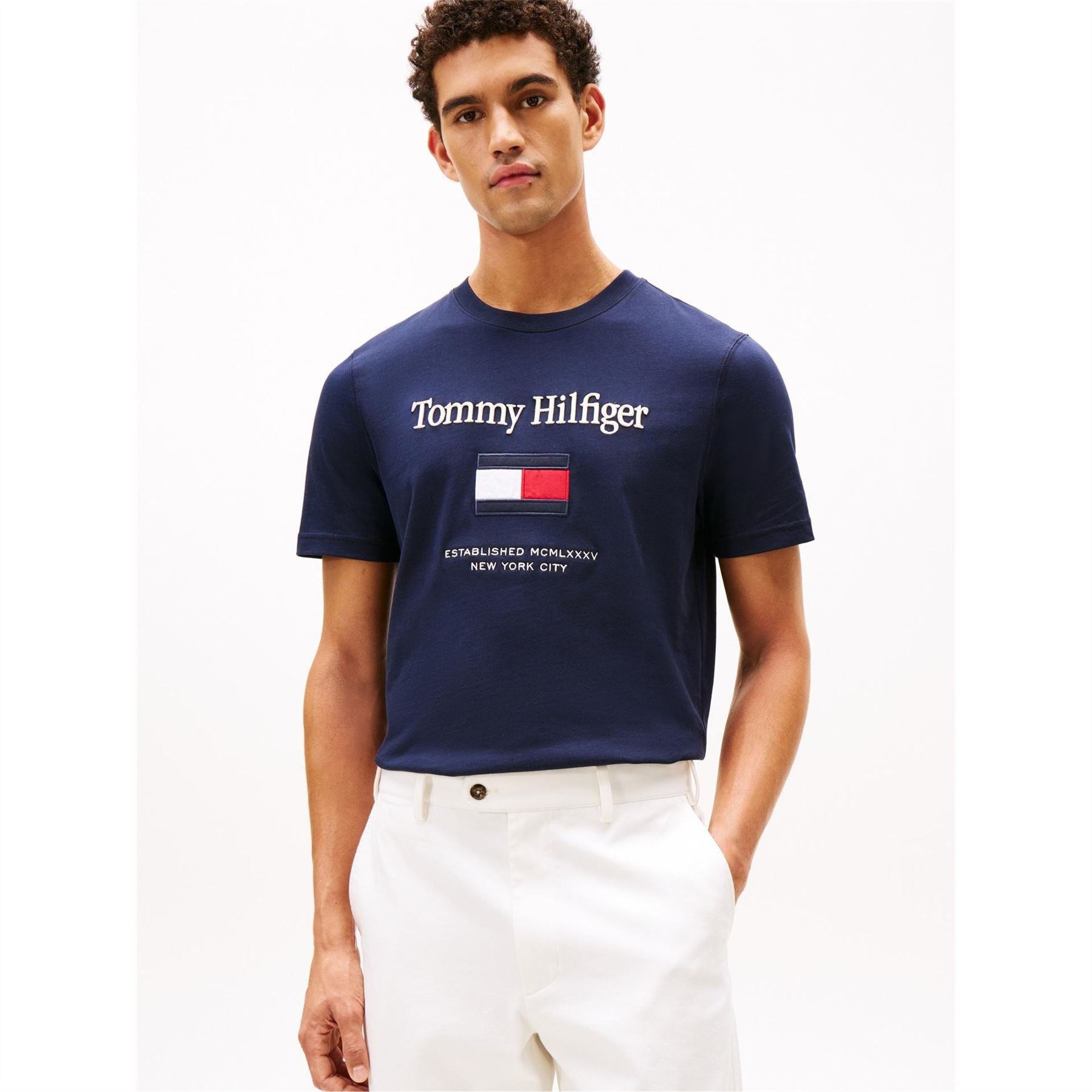 Tommy Hilfiger Embroidered Flag Graphic Crew Neck Short Sleeve T-Shirt