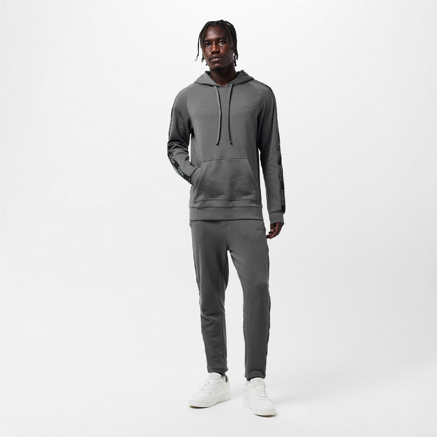 Hugo HUGO Bodywear Liam Soft Cotton Pullover Hoodie with Logo Tape Detail   Natural Fabric