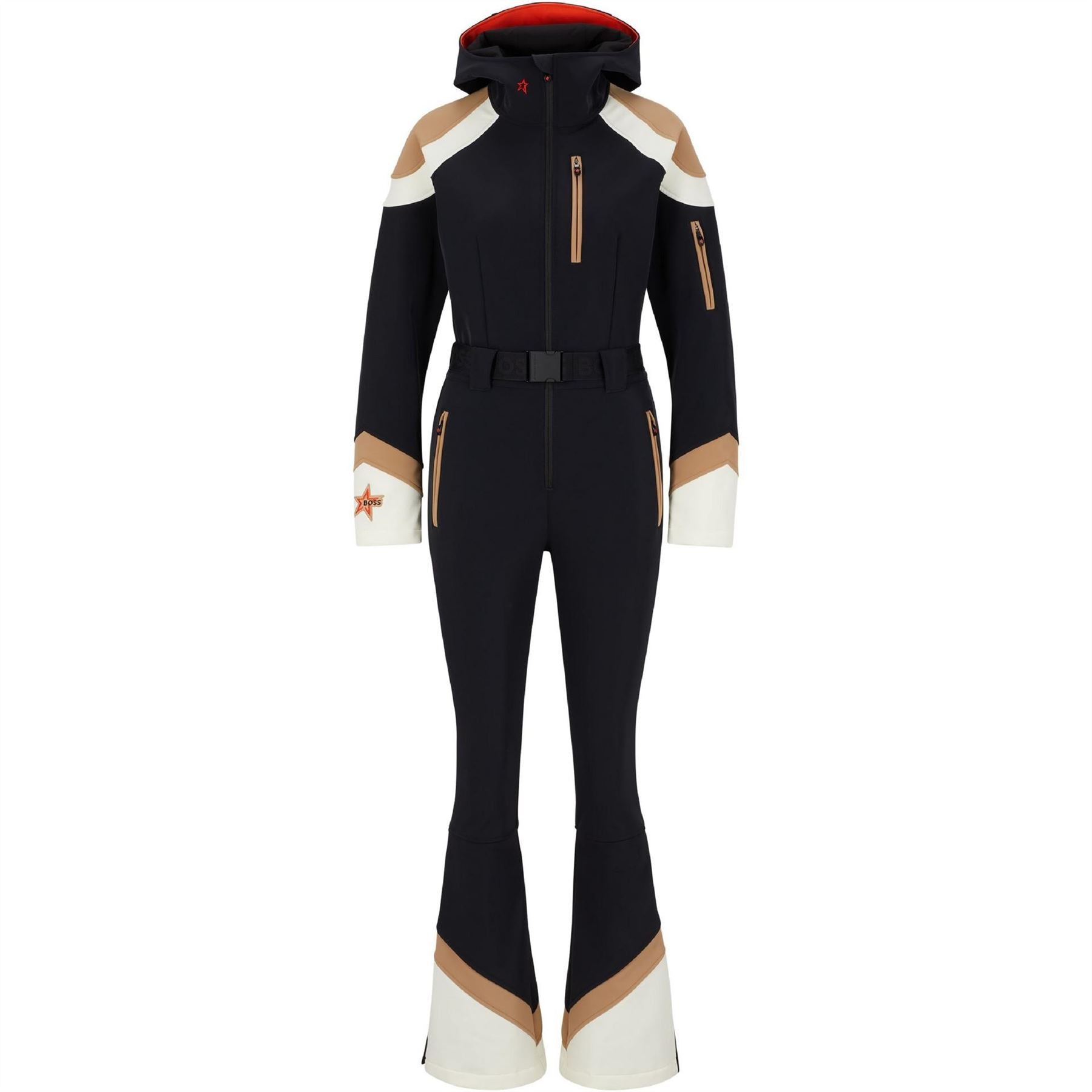 Boss Hooded Neck Long Sleeve Color Block Ski Suit