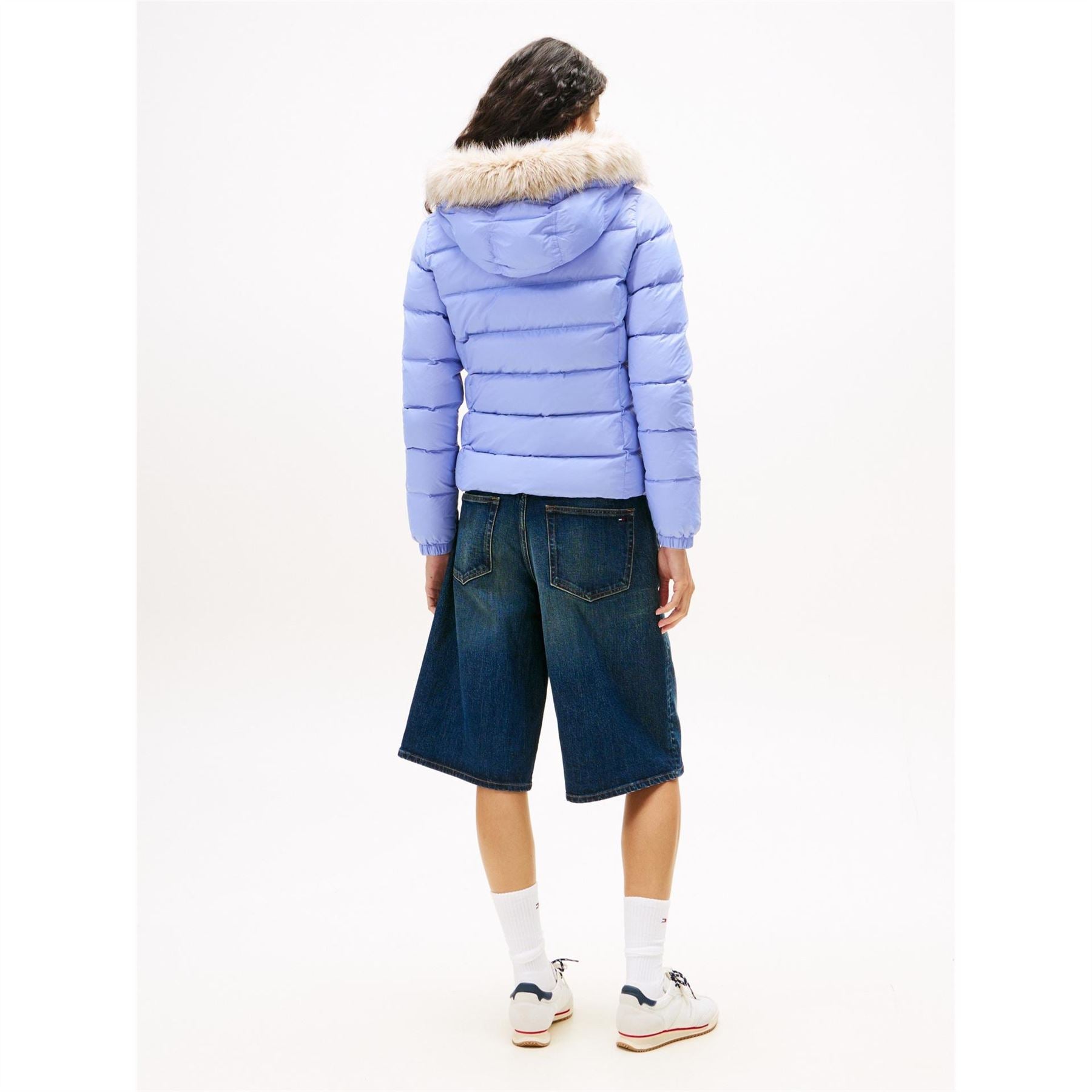 Tommy Jeans Essential Quilted Wind Resistant Faux Fur Hood RDS Down Short Puffer Jacket