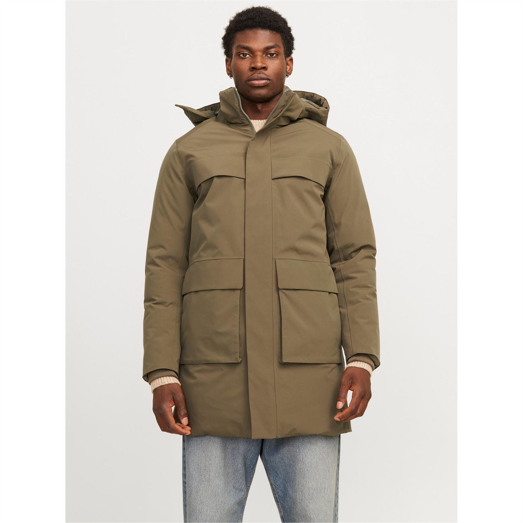 Jack and Jones Wave Hooded Parka Coat with Flap Pocket