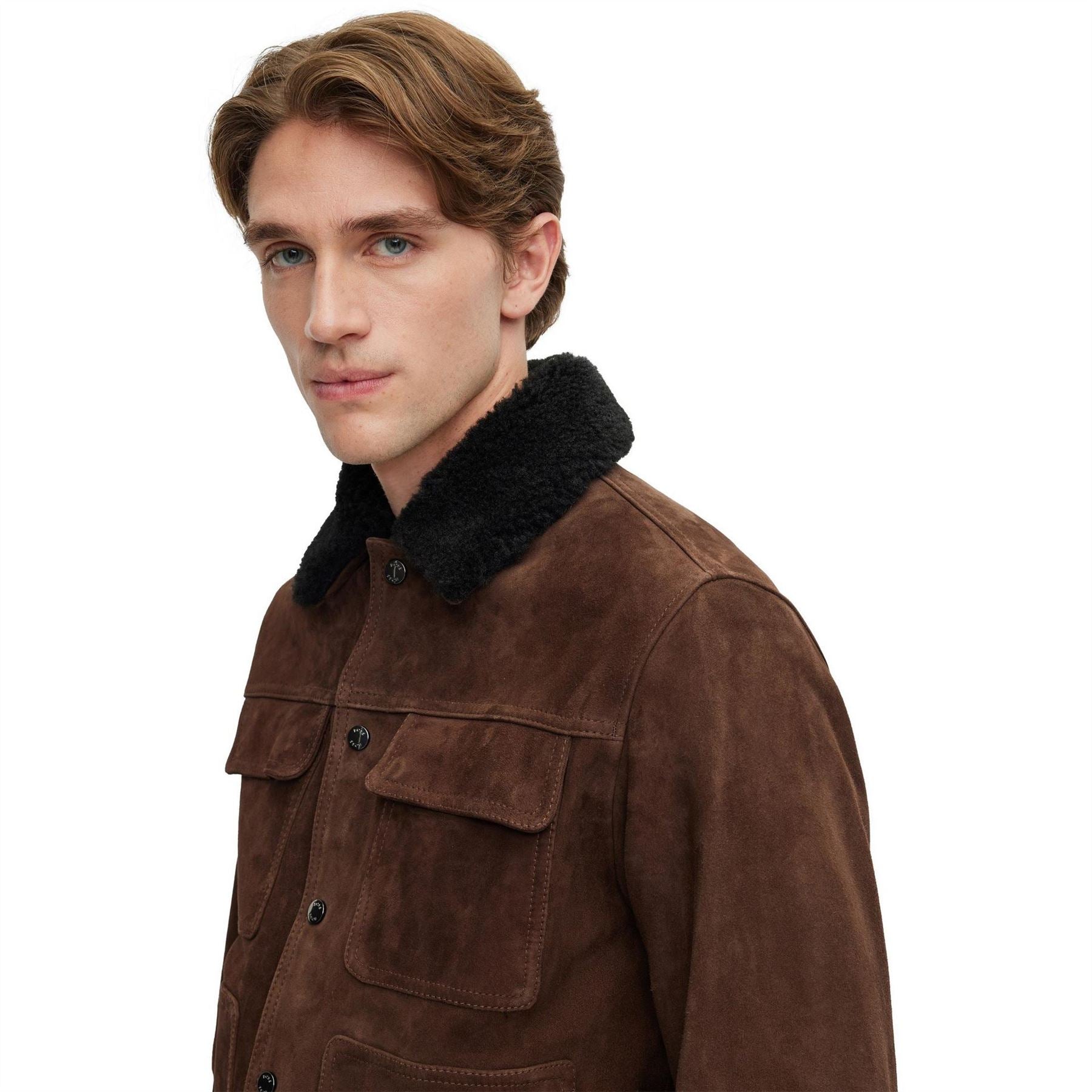 Boss Solid Patterned Sherpa Jacket with  Flap Chest Pocket