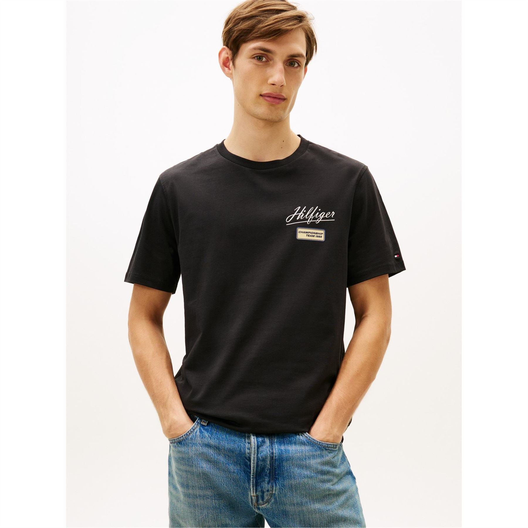 Tommy Hilfiger Embroidered Lettering Crew Neck Short Sleeve Jersey T-Shirt