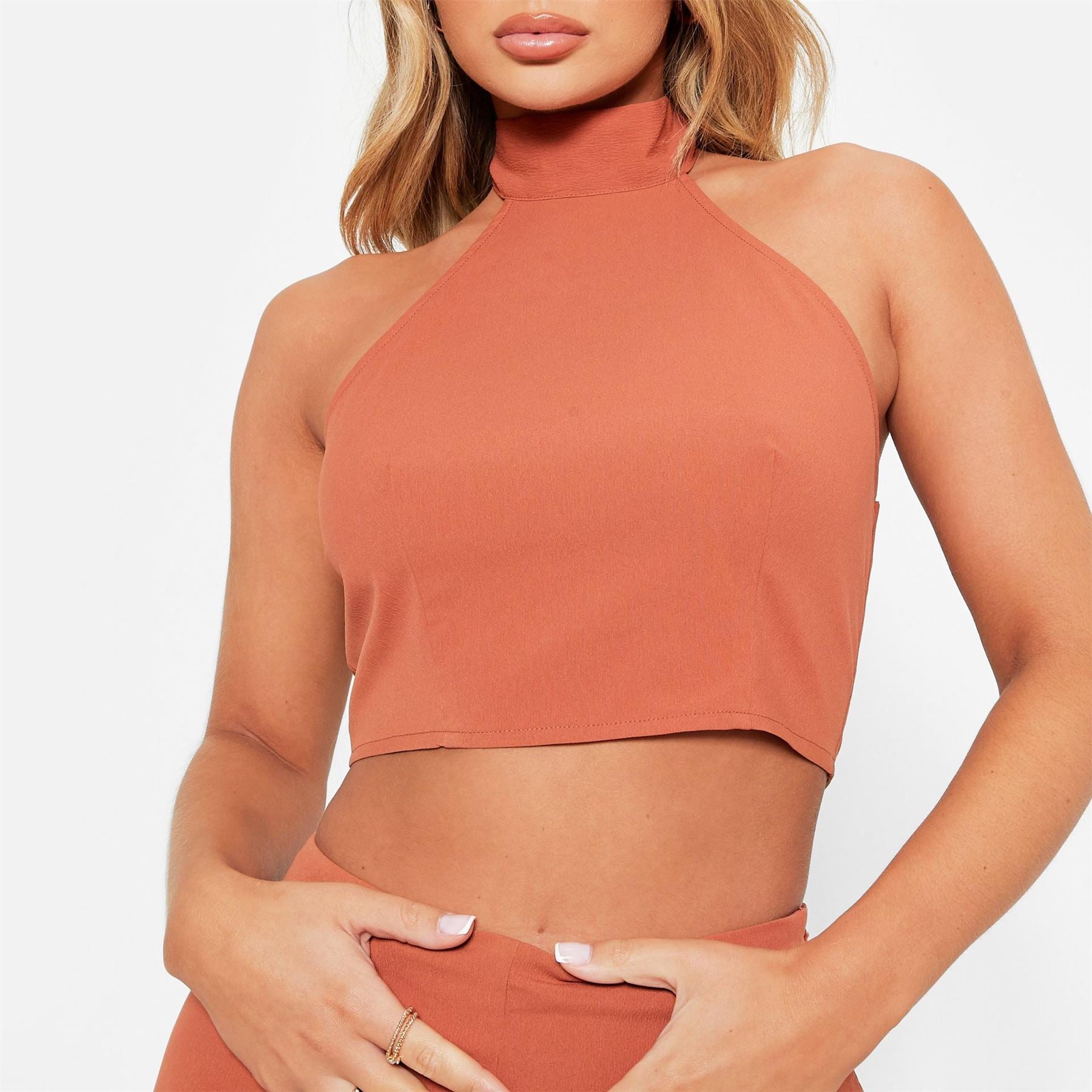 I Saw It First Textured Halterneck Crop Top Co Ord